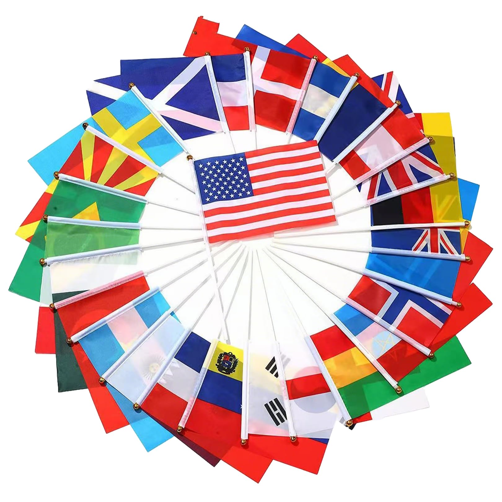 24 Pcs World Cup Flags 2026, 24 Countries Flags Hand Held Double Sides Fabric Small Flag Banner with 30cm White Pole for 2026 Football World Cup Decorations Garden Street Party