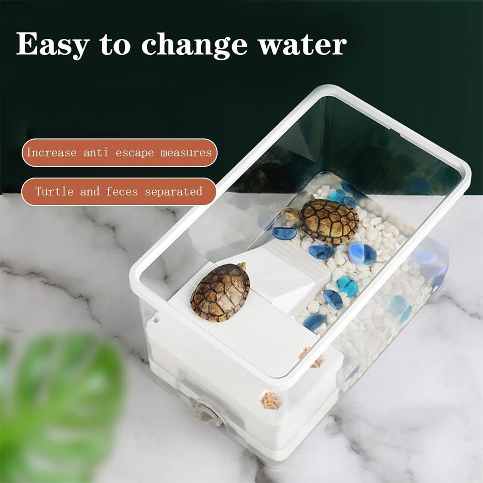 Kit d'aquarium pour tortue avec plate-forme intégrée pour changer l'eau facilement, vue claire à 360°, durable, idéal pour animaux de compagnie tortues de mer et tortues