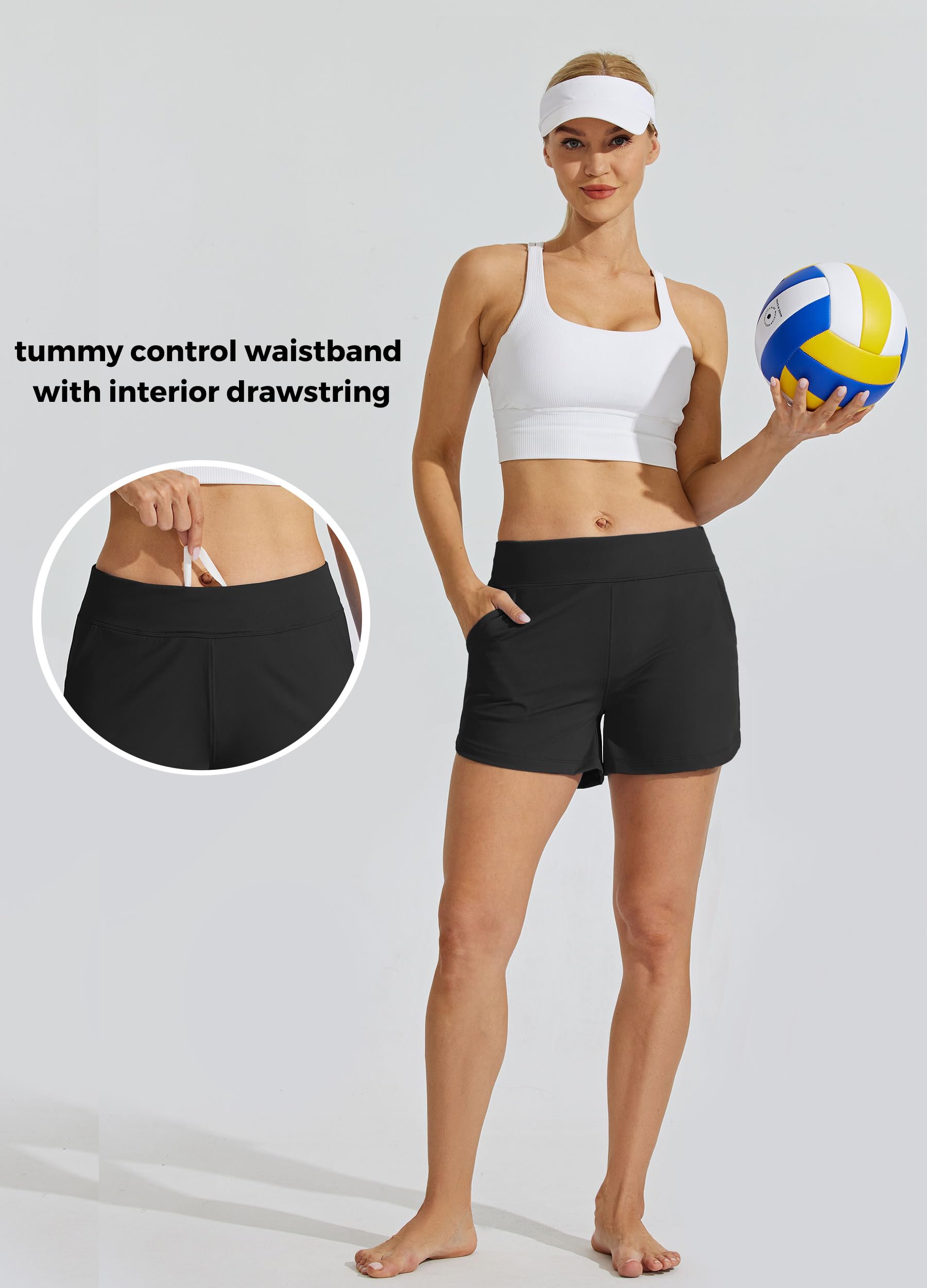 WILLIT Damskie szorty kąpielowe, kąpielówki, kąpielówki, kąpielówki, Tummy Control, szorty plażowe, 3,5 cala, z podszewką