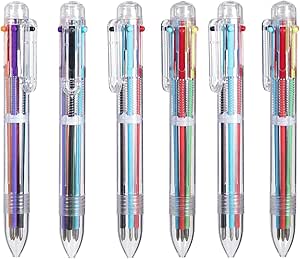 EEOYU 6 Pack Multicolor Pens 0.5mm 6-in-1 Retractable Ballpoint Pens 6 Colors Transparent Barrel Ballpoint Pen for Office School Supplies Students Children Gift