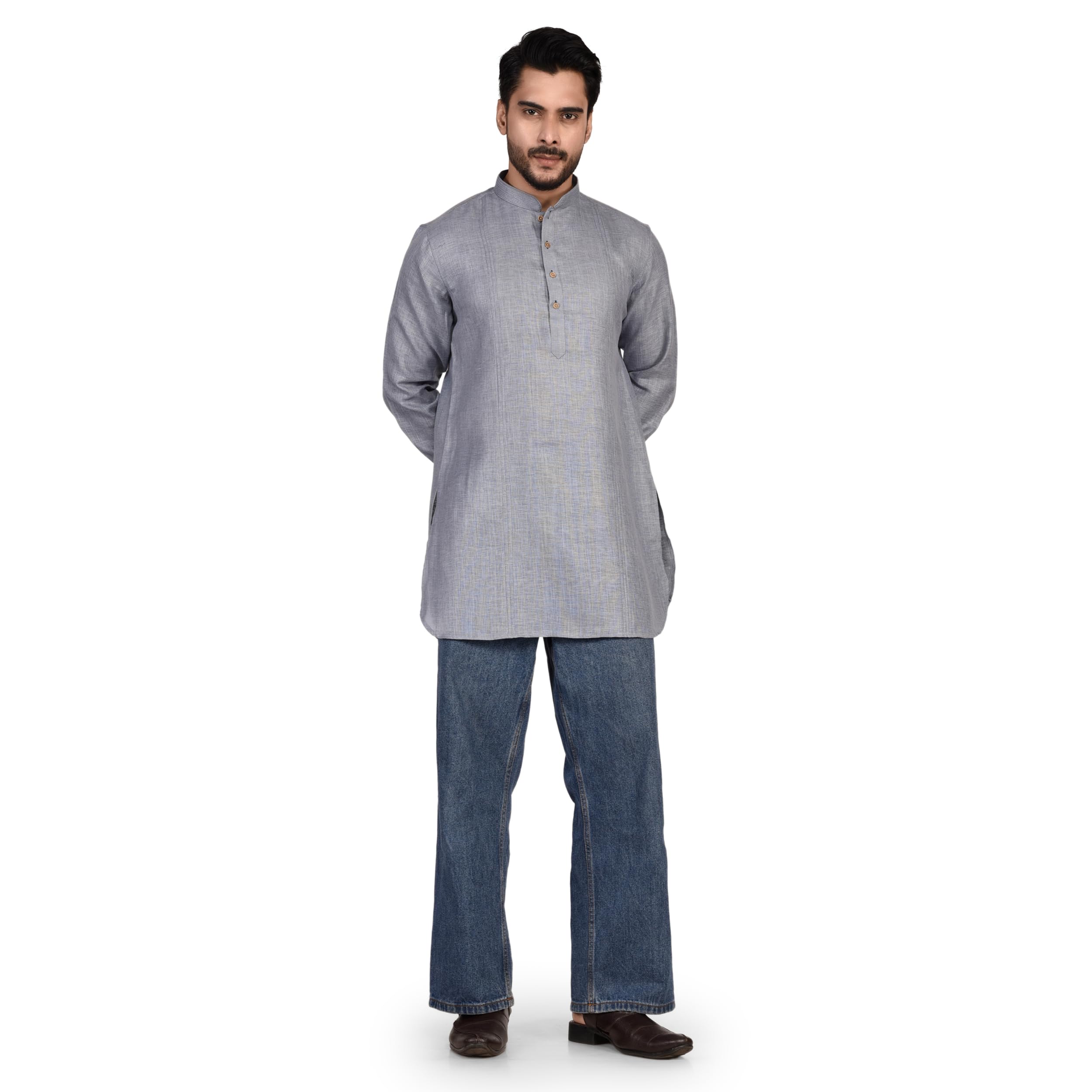 Men's Solid Pure Linen Short Kurta-image-16