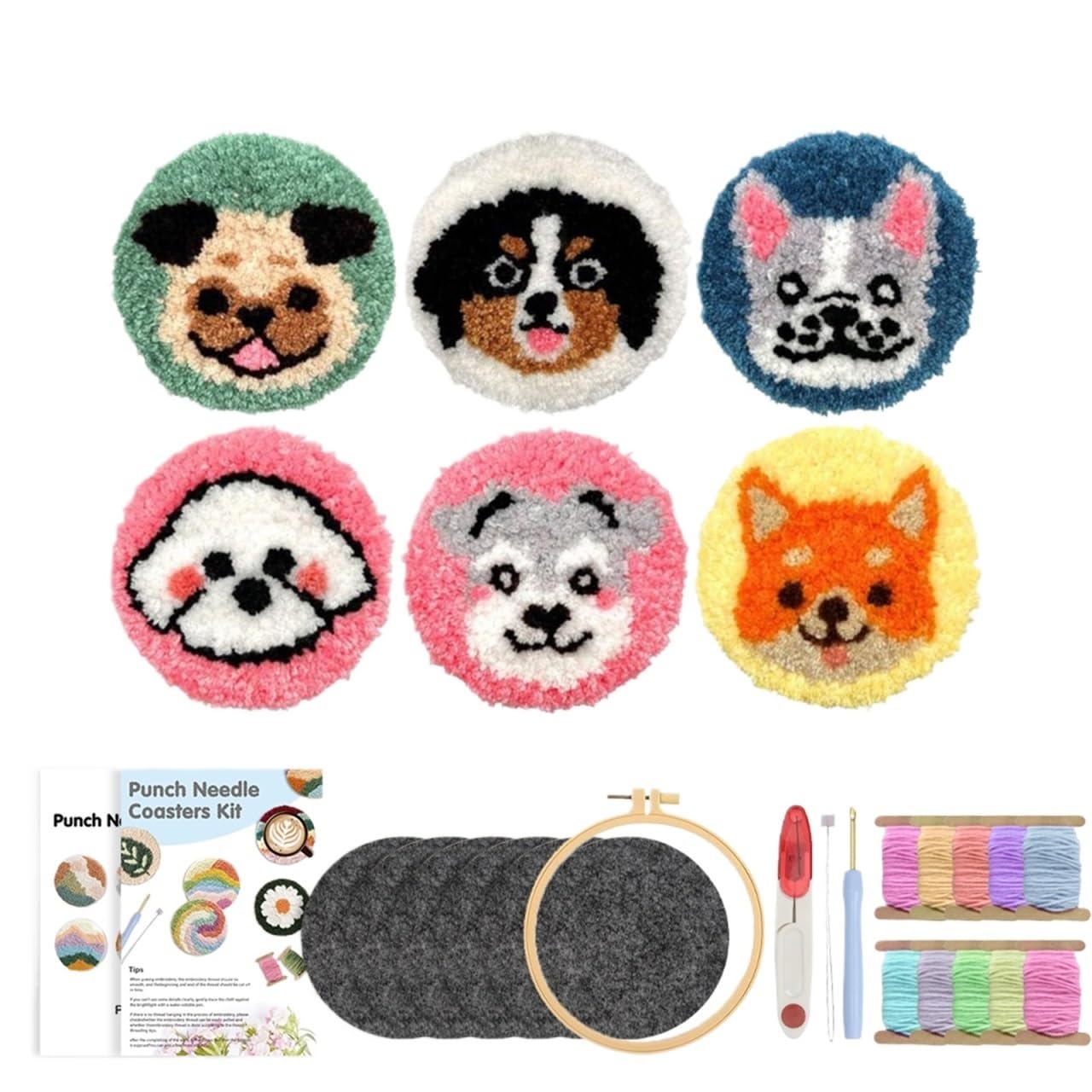 1set Punch Needle Coaster Kit For Beginners Adults Tufted Art Yarn Tools Sewing DIY Embroidery Craft Gi for DIY(Color2)
