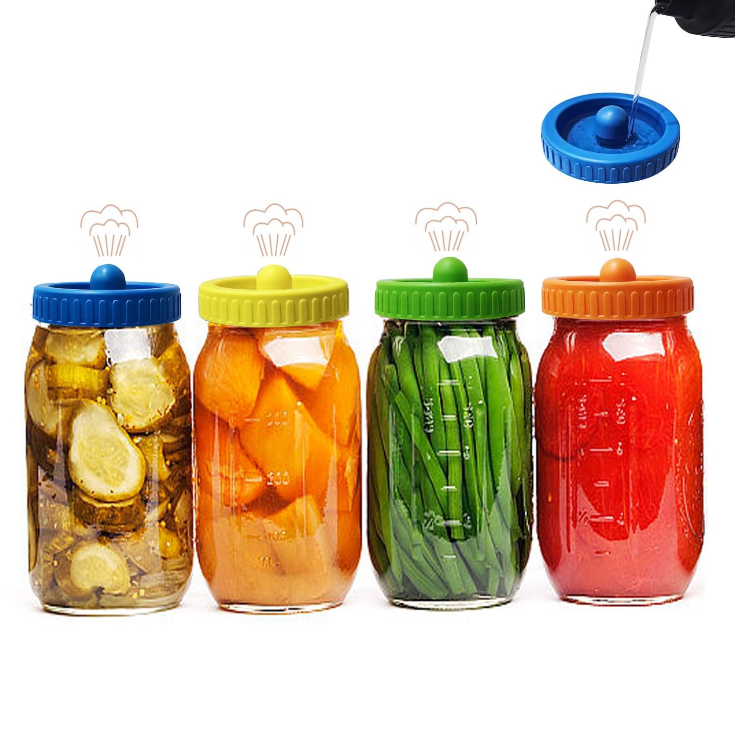 Mason bottle wide-mouth pickle, colored plastic cover self-filling sink, wide-mouth pickle cover 4PCS (bottle not included)