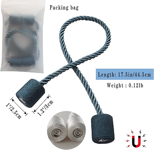 Miniatura 2 de Hangtty Alzapaños magnéticos para cortinas, paquete de 2 soportes de cortina azules para cortinas modernas, alzapaños decorativos para cortinas