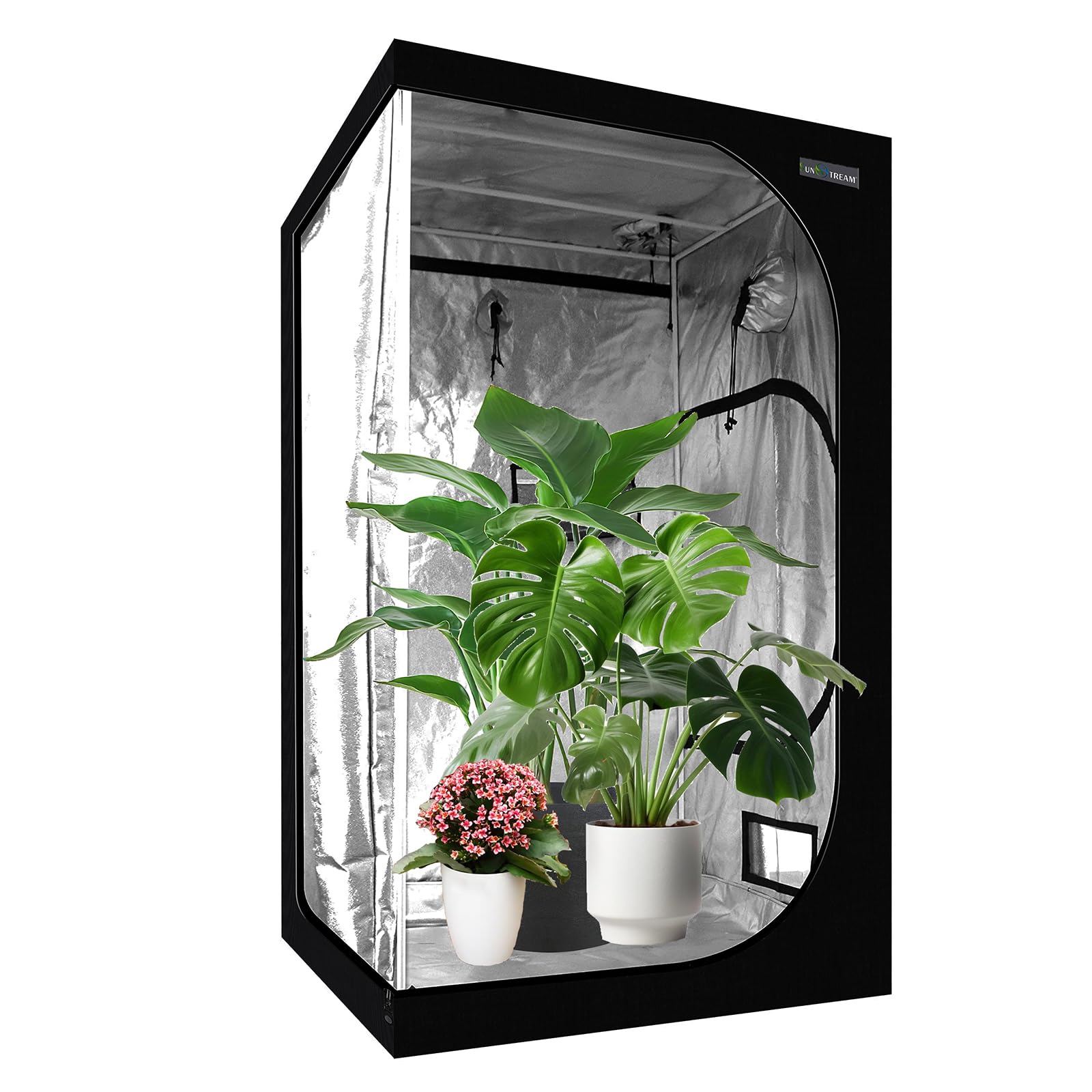 SunStream Grow Tent 60 x 60 x 120 cm for Hydroponics, 600D With Highly Reflective, Waterproof Mylar Observation Window and Base Tray for Hydroponic Growing System