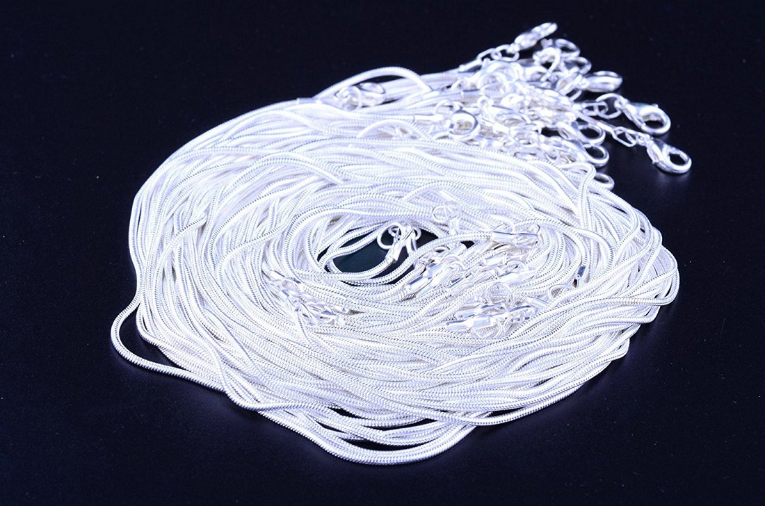 Lot De 24 Chaînes Serpent Plaqué Argent 925 - Longueur 18 Pouces - Fermoirs Homard
