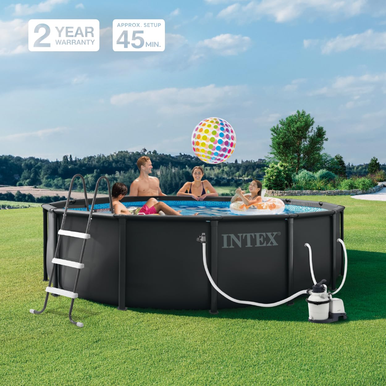 intex 26309mz 14ft x 42in ultra xtr frame deluxe above ground swimming pool set with 925 gph sand filter pump, removable ladder, ground cloth, pool cover, supertough, puncture and rust resistant