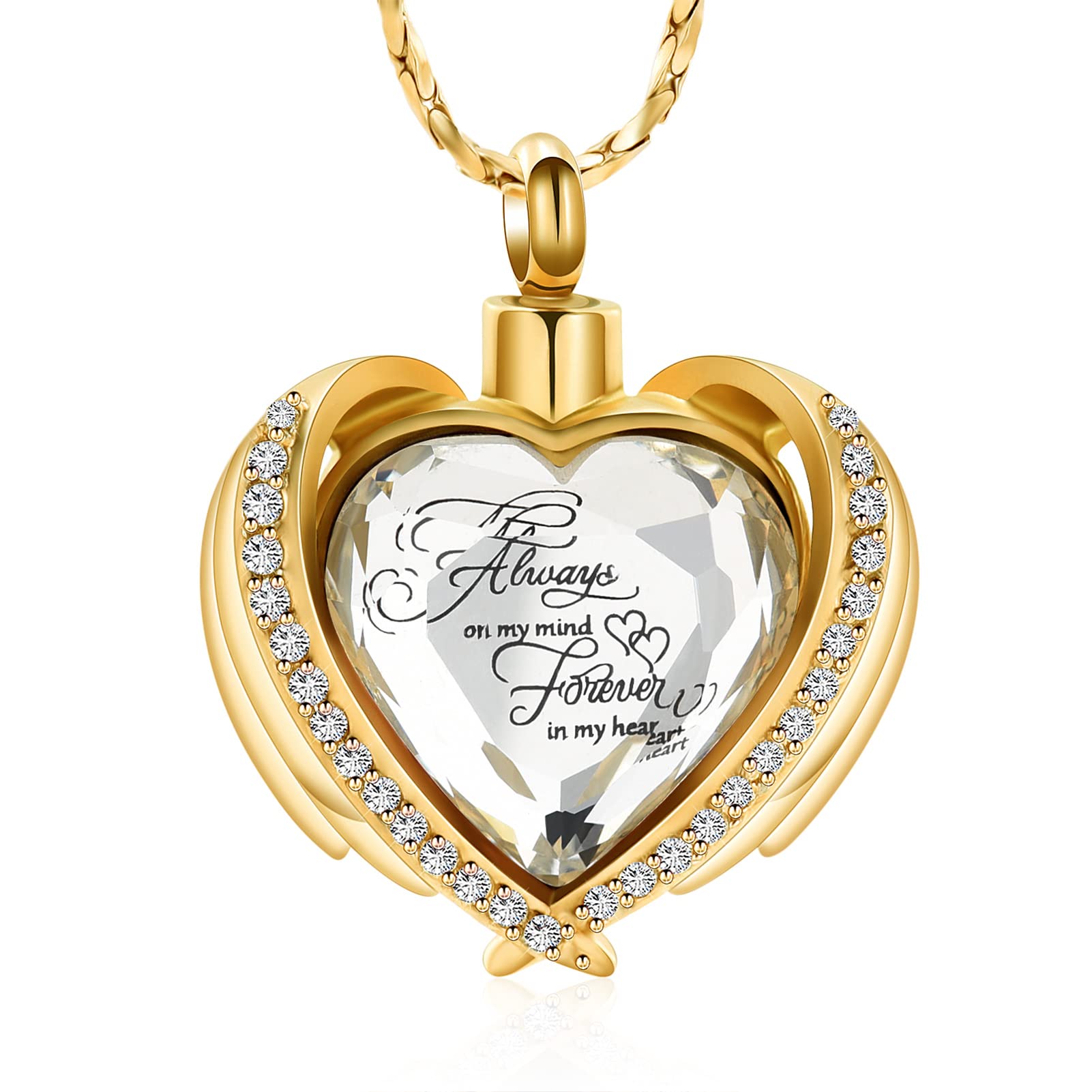 ImrsanlCremation Jewelry for Ashes Heart Urn Necklace Pendants Ashes for Women Men Always in my Heart Memorial Lockets Angel Wing Ash Jewelry for Human Pet