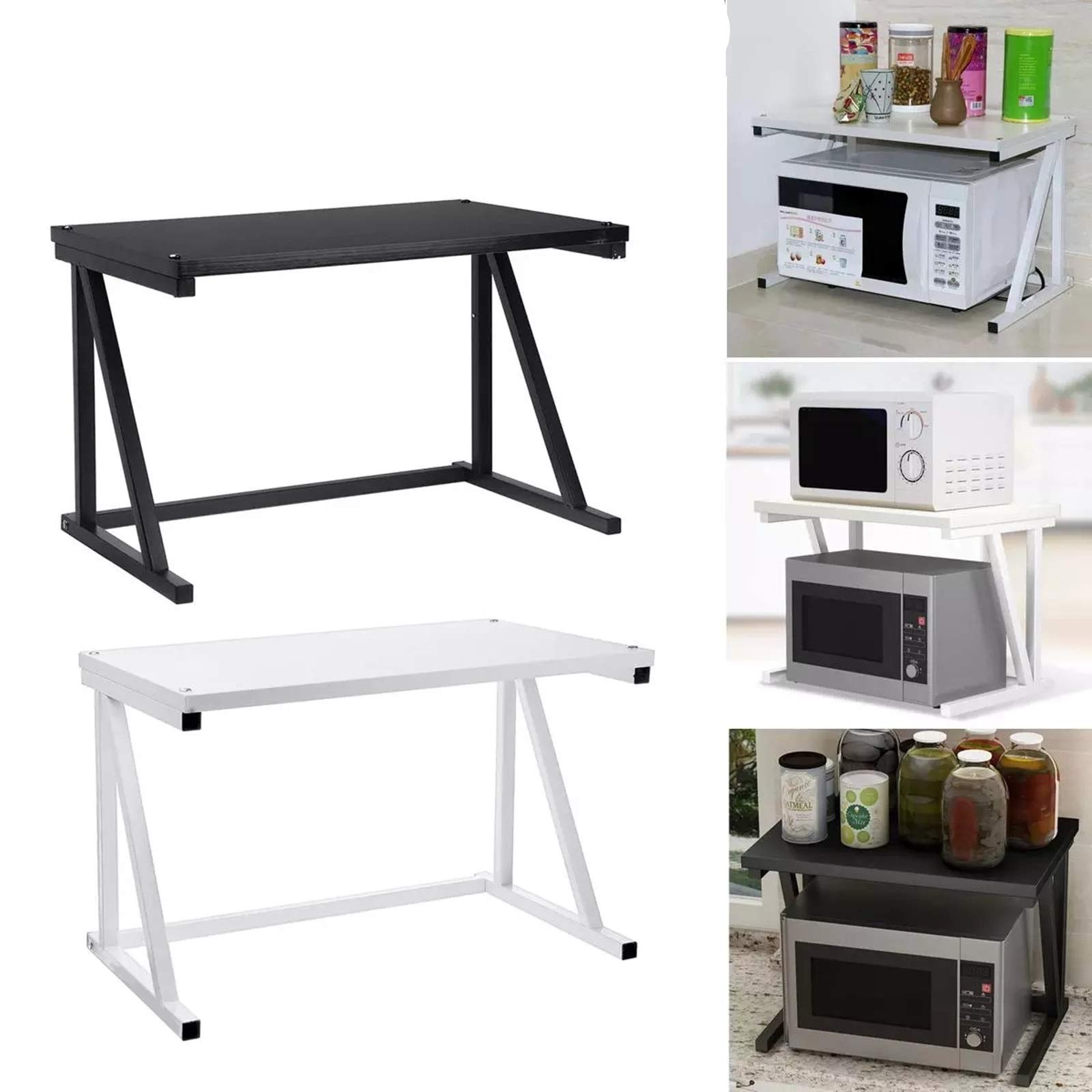 Microwave Oven Shelf Black Simple Fashion Microwave Oven Shelf Kitchen Storage Rack Multi-Purpose Oven Spice Rack Easy to Install (Black 57x38x37cm)