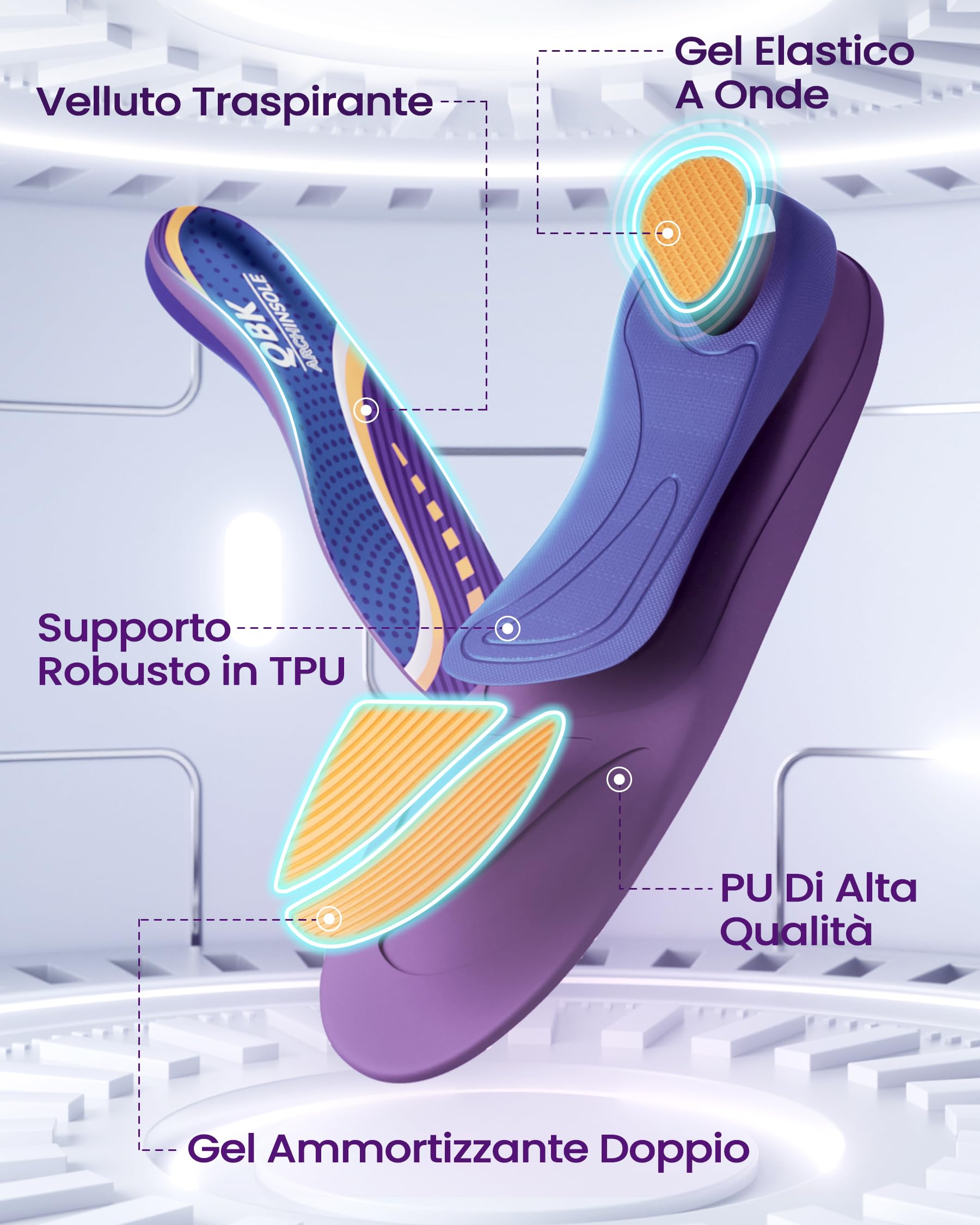 Plantari per Spina Calcaneare, QBK Plantari Anti Dolore indicato per Piede Piatto, Arco Plantare Alto, Iperpronazione, Gambe Aparenti, Per Camminare, In Piedi, Lavoro. M