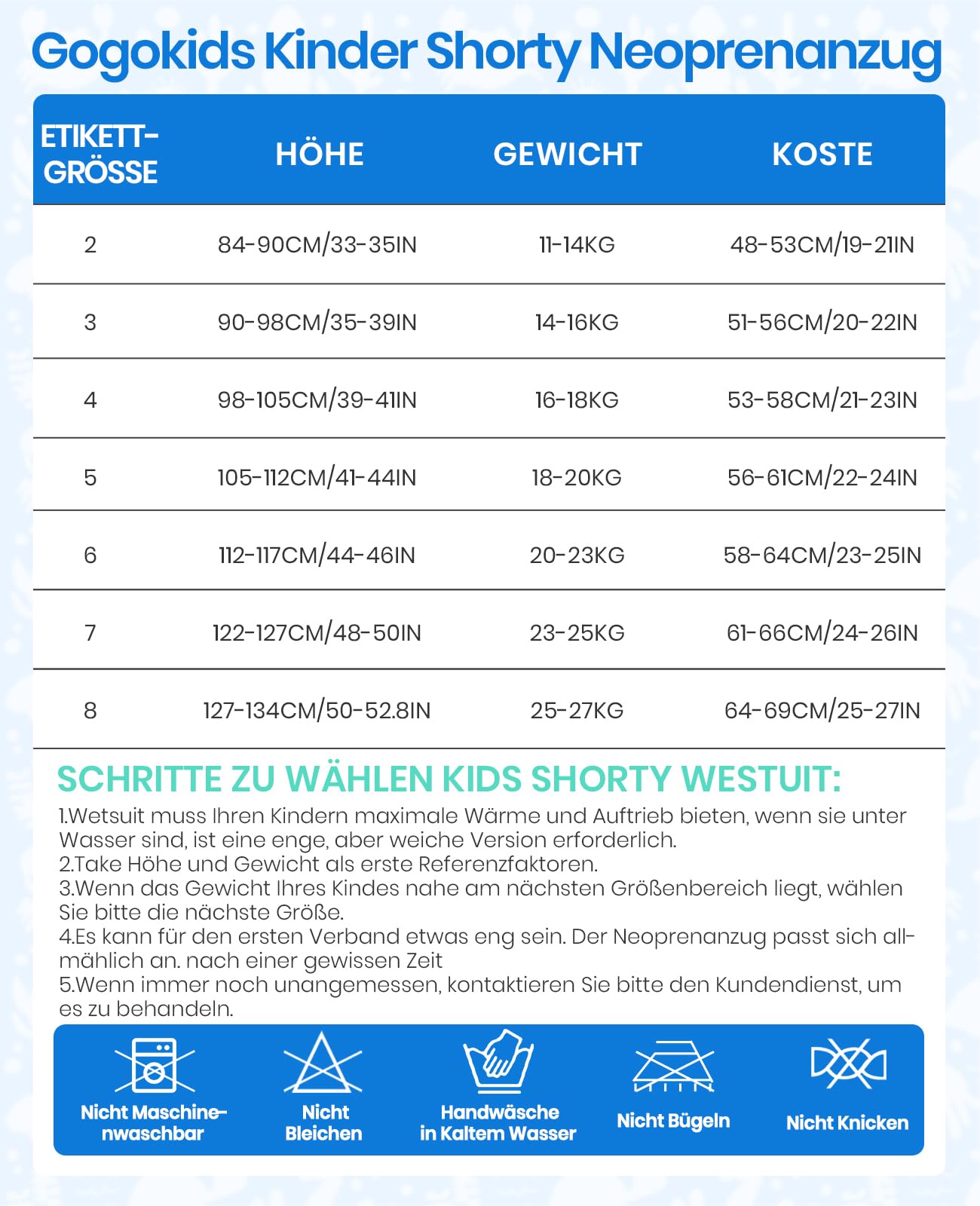 Gogokids Shorty Neoprenanzug Kinder, 2,5mm Neoprenanzüge Rückenreißverschluss Kleinkinder Kurze Nassanzüge Komfort & Wärme, UV Neopren für Schwimmen, Schnorcheln und Surfen, Alter 2-8 Jung Mädchen