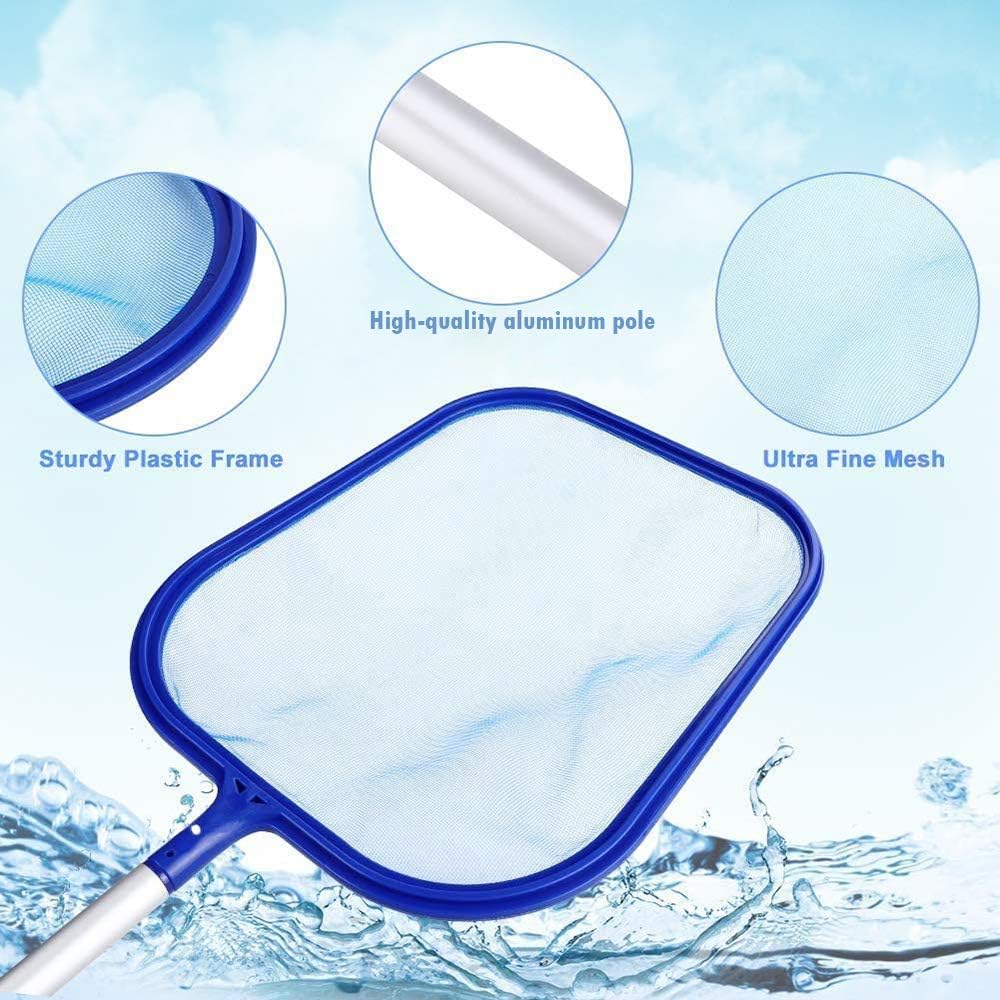 Kweida Swimming Pool Skimmer Net with Pole, Professional Pool Net Skimmer, Swimming Pool Cleaner Supplies Skimmer Leaf Screen with 5 Sections Pole 10-50 Inches, Clean Spas, Ponds & Pool - Fine Mesh