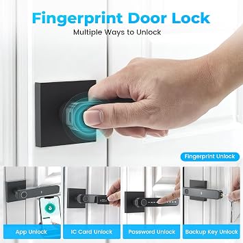 Smart Fingerprint Door Lock, 5-in-1 Keyless Entry with Bluetooth APP & NFC Cards | Biometric Smart Lock for Front Door, Bedroom, Office & Apartment | Digital Password & Backup Key Included
