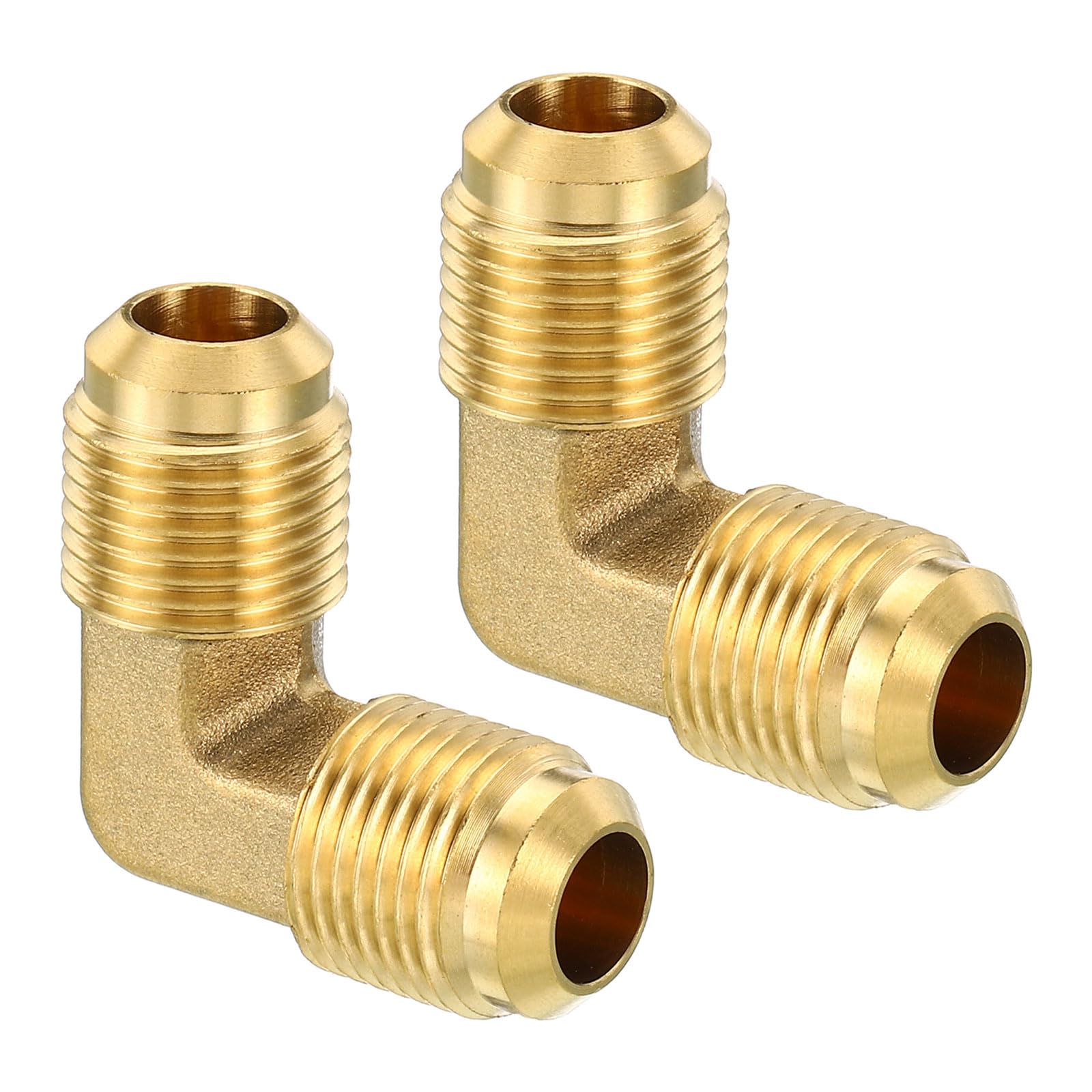 Accesorio de tubería de latón de 3/8" x 3/8", Paquete de 2, Adaptador de tubería de Codo de 90 Grados con abocardado para Aire Acondicionado, refrigeración y plomería