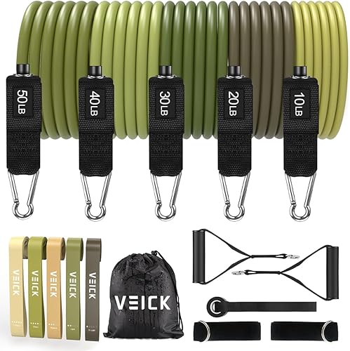 Miniatura 16 de VEICK Bandas de resistencia, bandas de ejercicio, bandas de entrenamiento, bandas de resistencia para entrenar con asas para hombres y mujeres, Gris