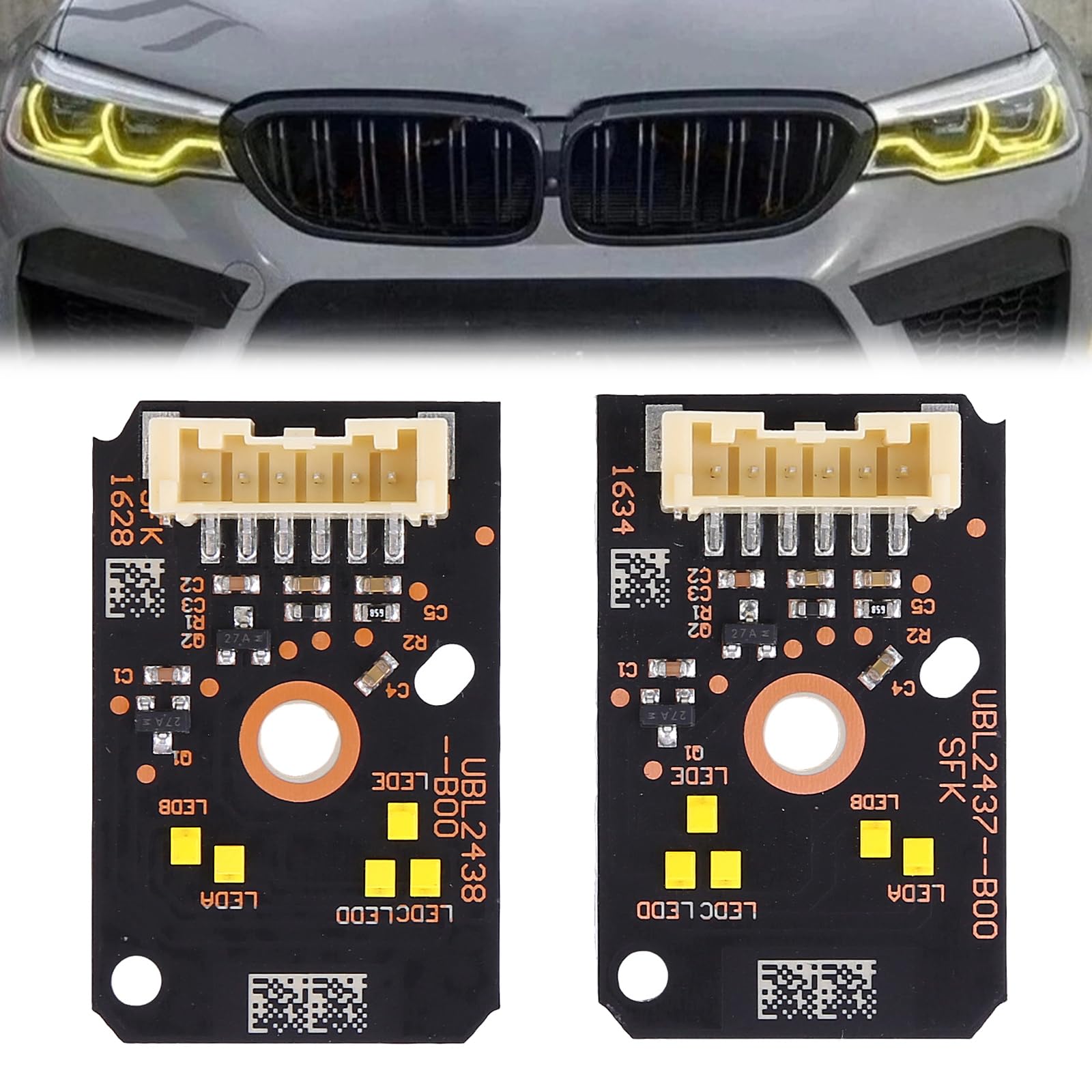 smelihomiy 2Pcs Adaptive Yellow LED Daytime Running Light Module Set Compatible for B-M-W 5 Series F90 M5 G30 2017-2020, Left & Right DRL Angel Eyes LED Boards Stabilizer 63117214939 63117214940