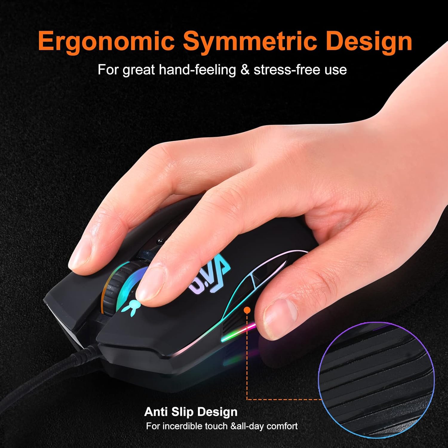 Gaming Mouse,12 Colors Backlit Optical Game Mice Ergonomic USB Wired with 7200 DPI and 7 Buttons for Computer/Win/Mac/Linux/Andriod/iOS. (Black USB)
