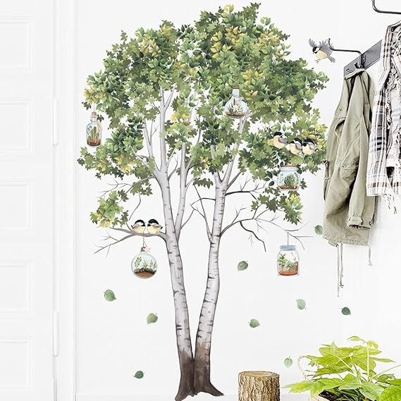 2 Set Plant Wall Stickers Murals Tree Wall Stickers Wall Decor Murals for Kitchen Bathroom Bedroom Living Room Wall Art Decal Tree Wall Decal 3D Room Decor Wall Art Decoration Peel and Stick
