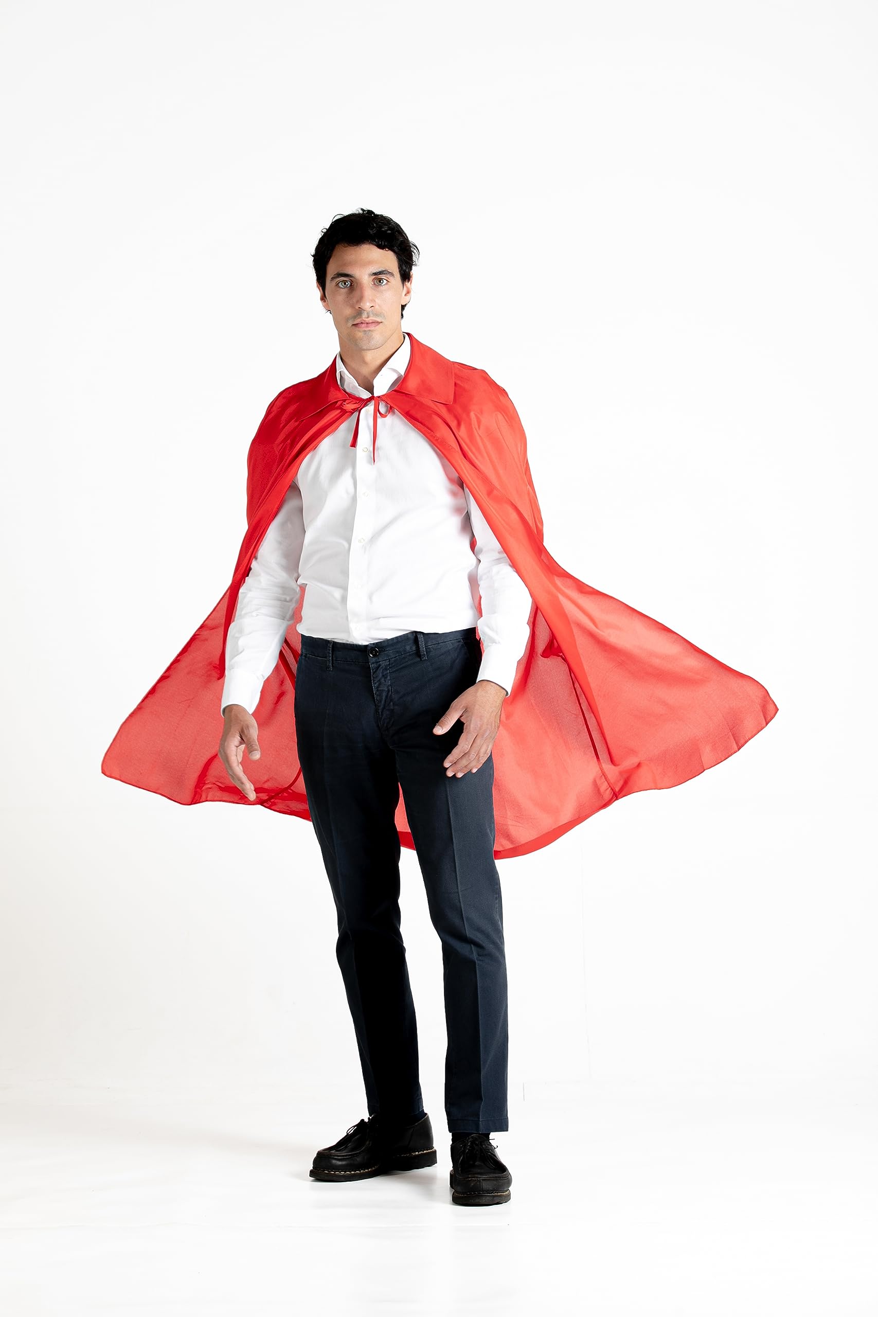 Cape Cloak disguise fancy dress with lapel revers (One size adult), red