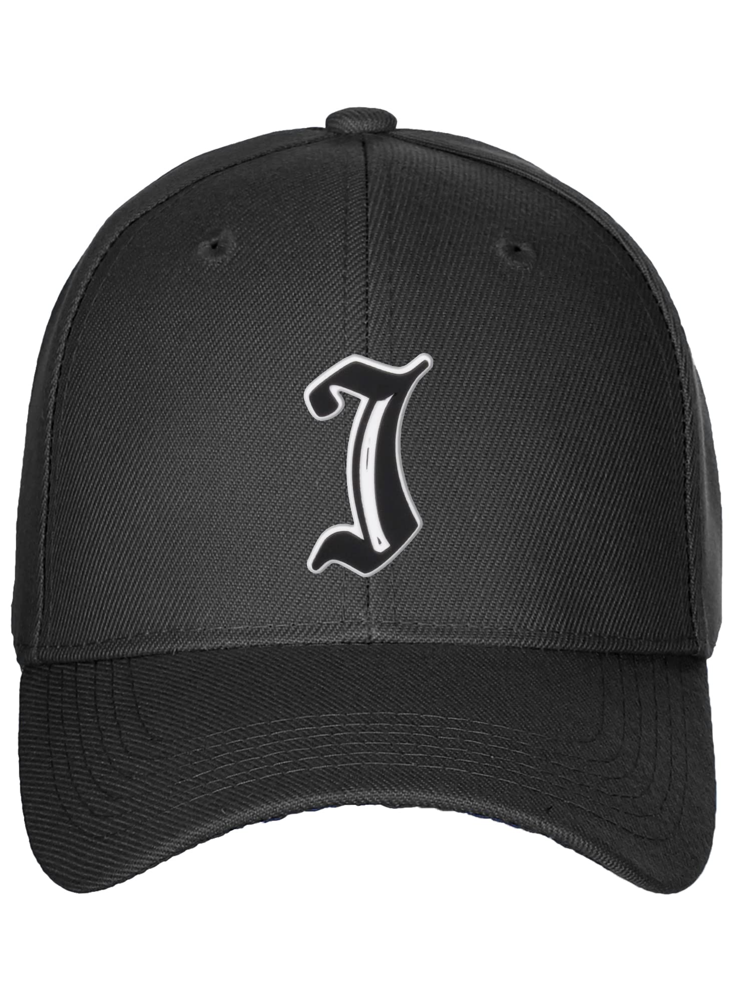 Daxton Structured Baseball Hat Cap Old English A to Z Letter Number Initial-Black, Letter J