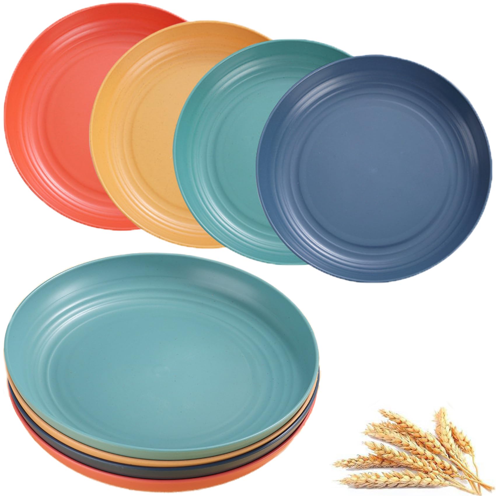 MaoMaoCha Plastic Plates Reusable Set of 4, 20 cm Unbreakable Dinner Plates