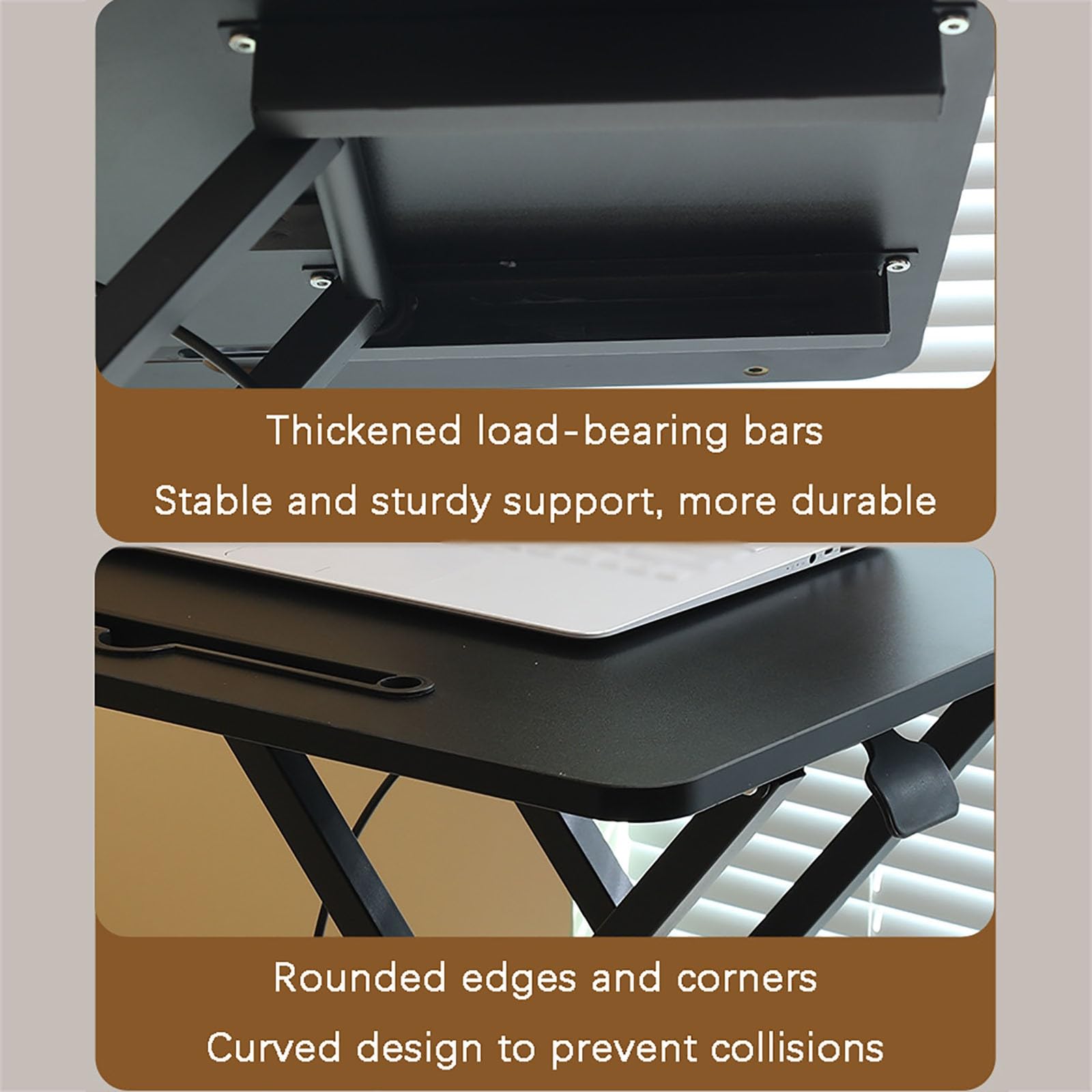 Poste Travail Assis-Debout Réglable Convertisseur Bureau Hauteur Ajustable Station Assis Debout Standing Desk Converter Natural wood color