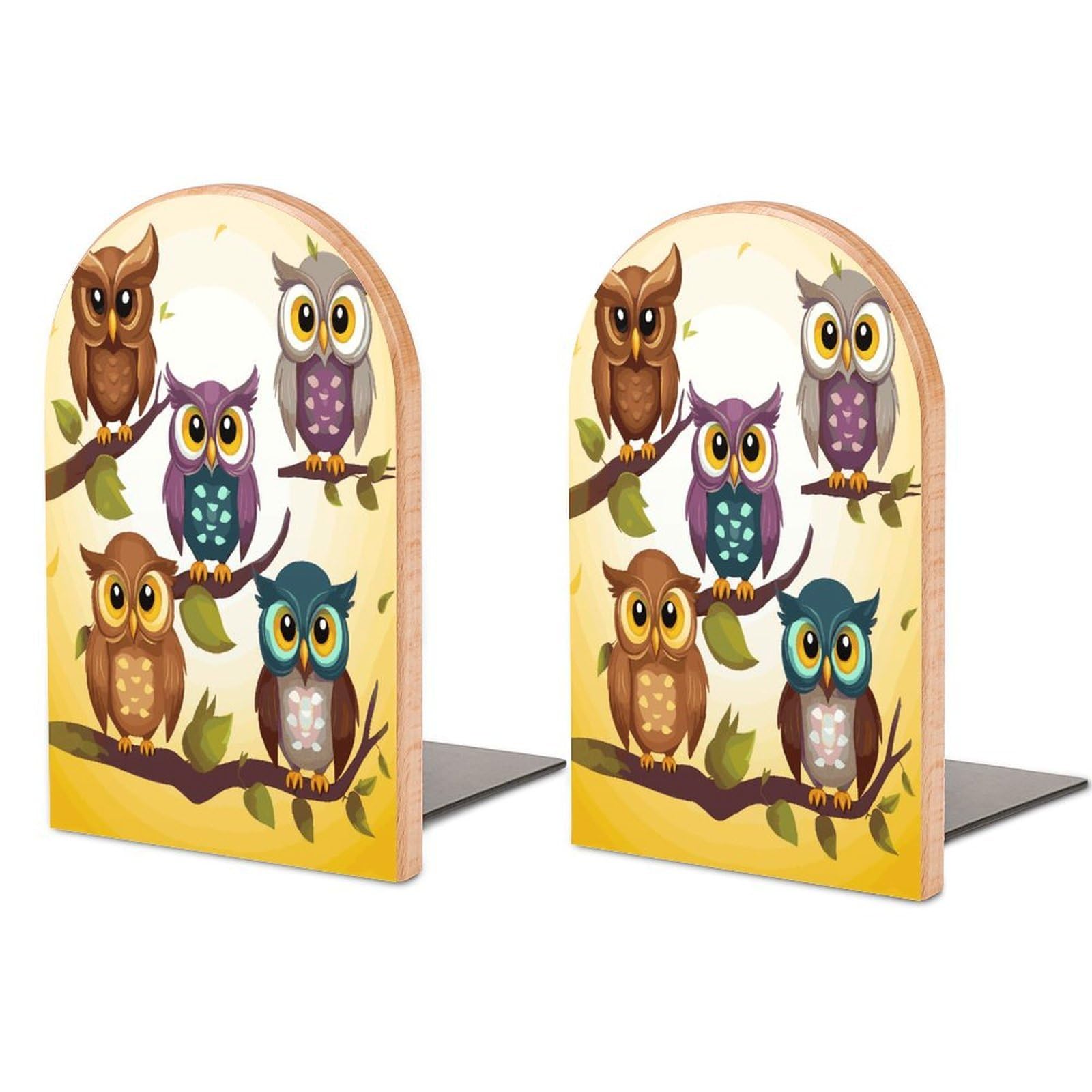 Owls Birds Bookend for Shelves Non-Skid Book Holder Modern Heavy Duty Bookend Stopper Metal Base Wood Book End Books Shelf Holder Home Decorative 1pair 5x3.9x3.1