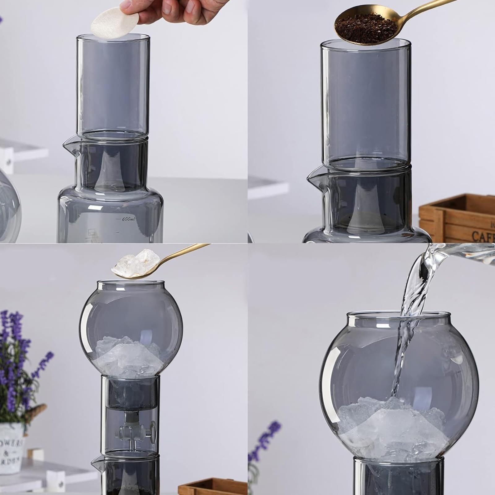 Cafetera Cold Brew, 600 ml, gotero de vidrio desmontable con válvula de goteo ajustable para el hogar y la oficina