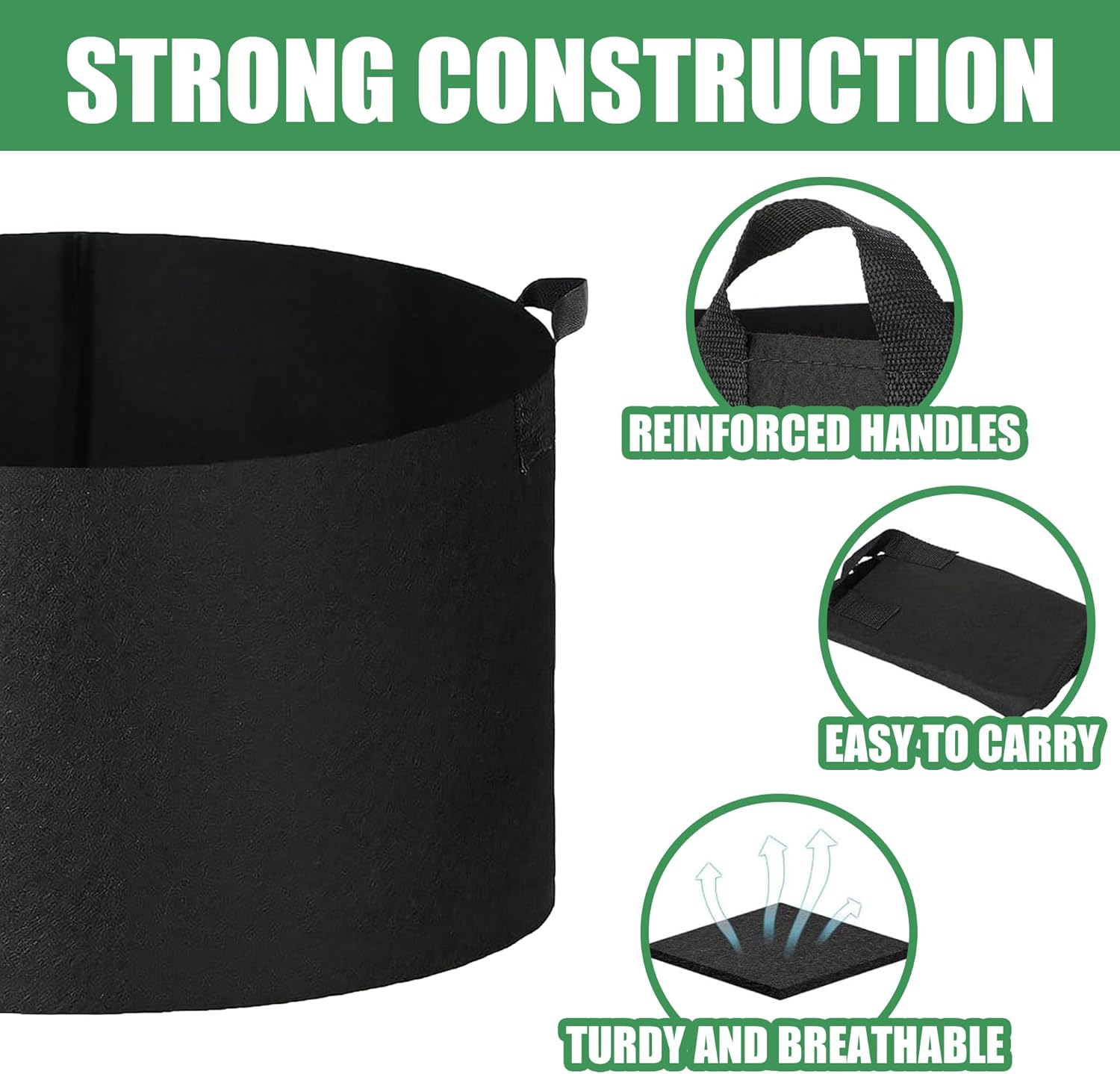 2-Pack 20 Gallon Fabric Grow Bags with Handle, Heavy Duty 300G Thickened Nonwoven with Handles and Reusable, Suitable for Garden Vegetables,Fruits and Flowers(Black) - Image 5