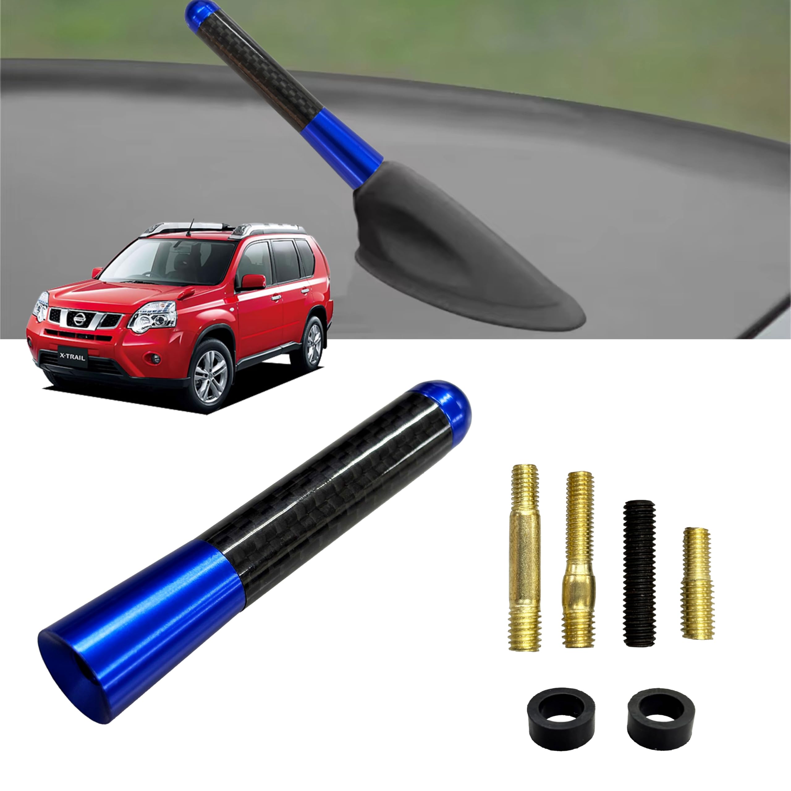 Amazon | エクストレイル T31 NT31 8cm カーボンアンテナ ブルー