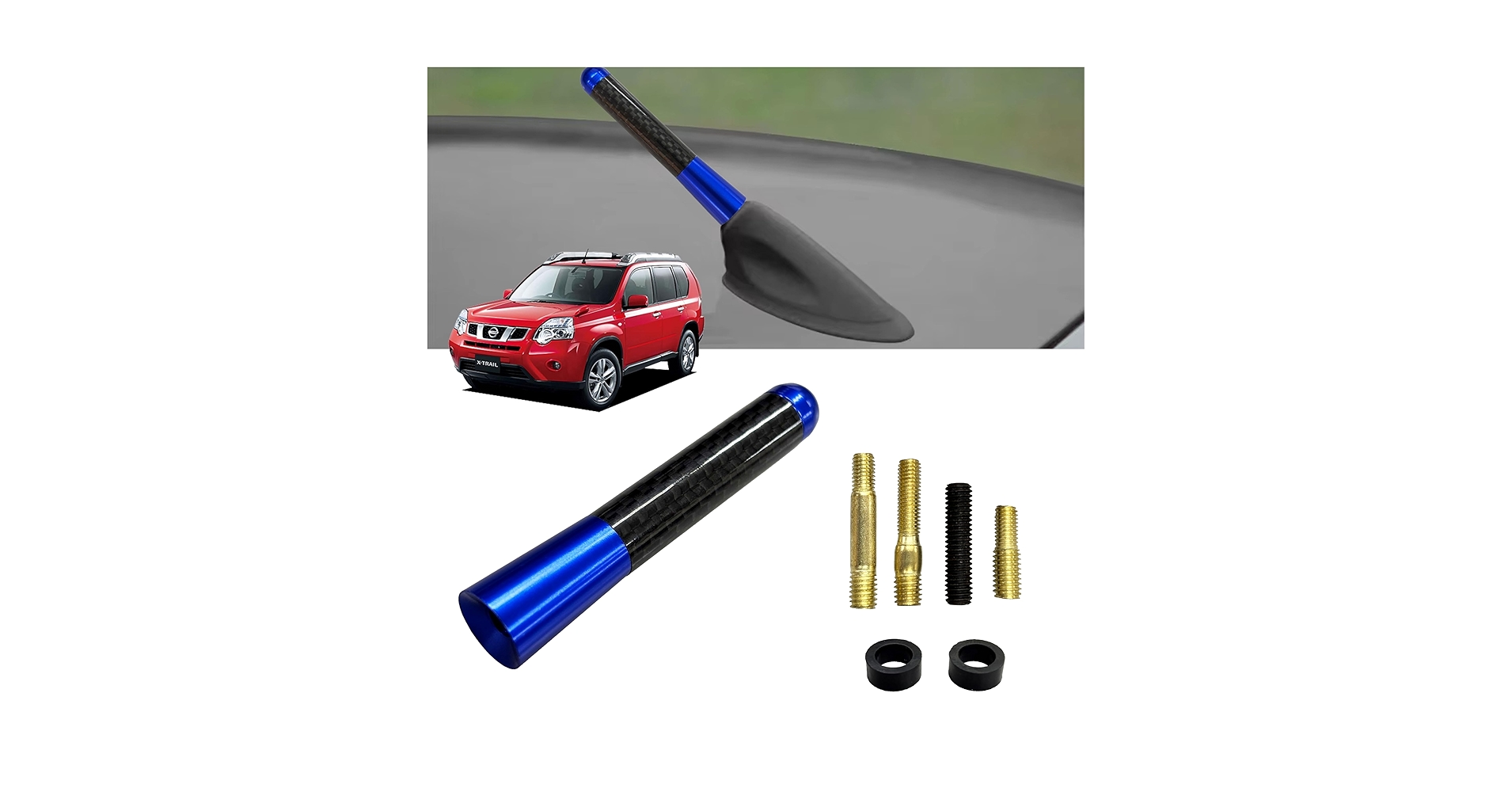 Amazon | エクストレイル T31 NT31 8cm カーボンアンテナ ブルー