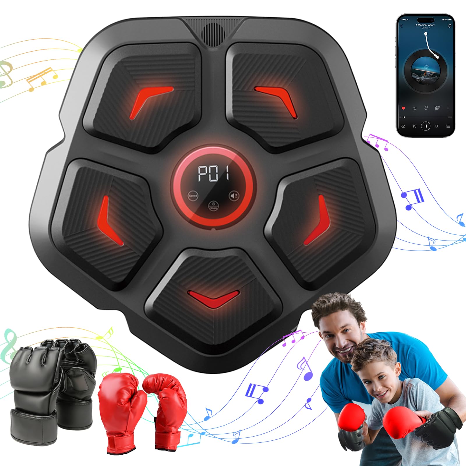 Music Boxing Machine, Electronic Boxing Machine Wall Mounted Music Smart Boxing Target Workout Machine Home Boxing Training Equipment with 2 Pairs of Boxing Gloves Smart Boxing Game for Adults Kids (B0CYT5XWF6) Amazon Price History, Amazon Price Tracker