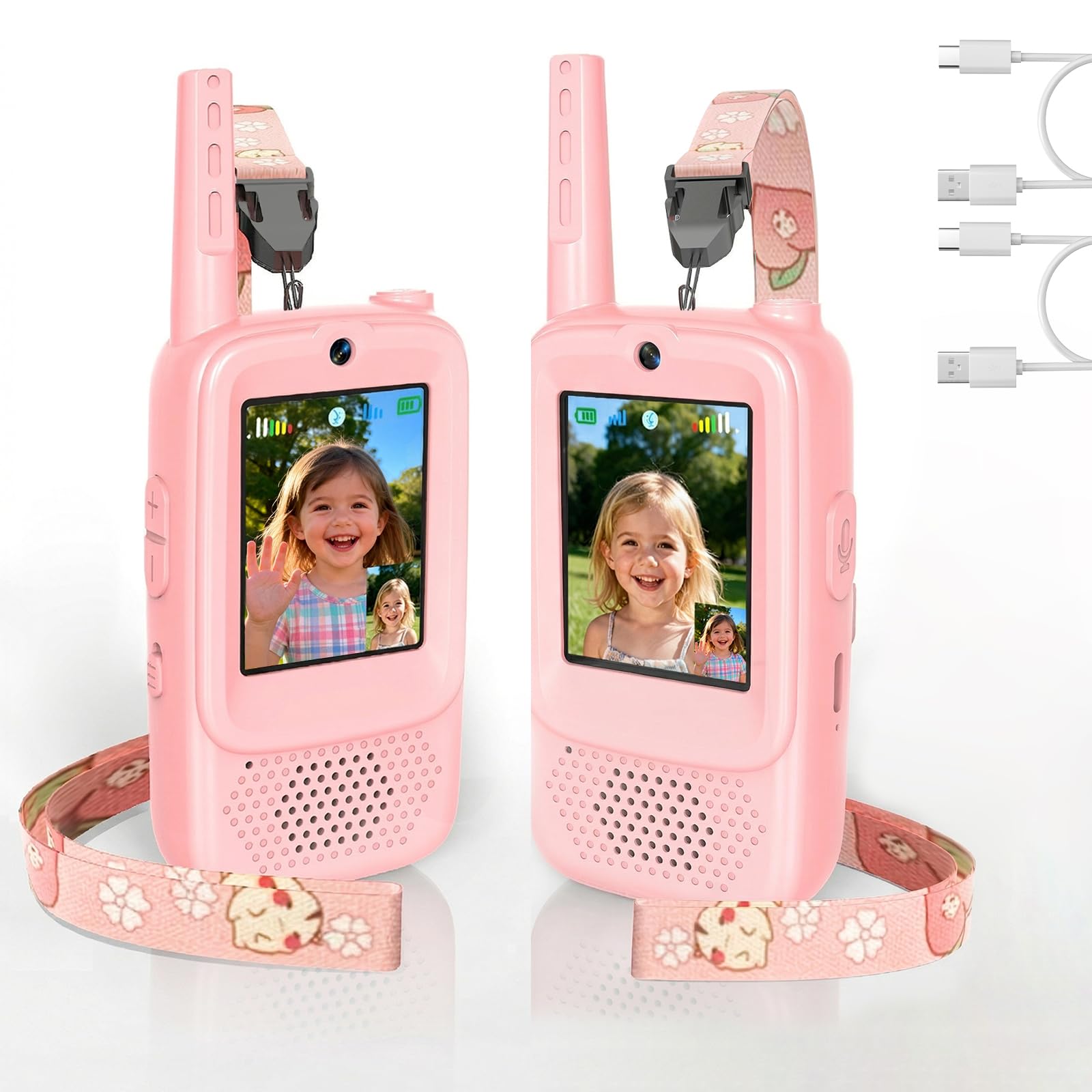 ZealSound Video Walkie Talkies for Kids, 2 Pack HD Video Intercom, 200–300m Long Range, 3 Voice Effects, Rechargeable Walkie Talkie Toy for Girls and Boys Aged 3–12, Camping, Garden Play, Q8 Pink/Pink — image 1