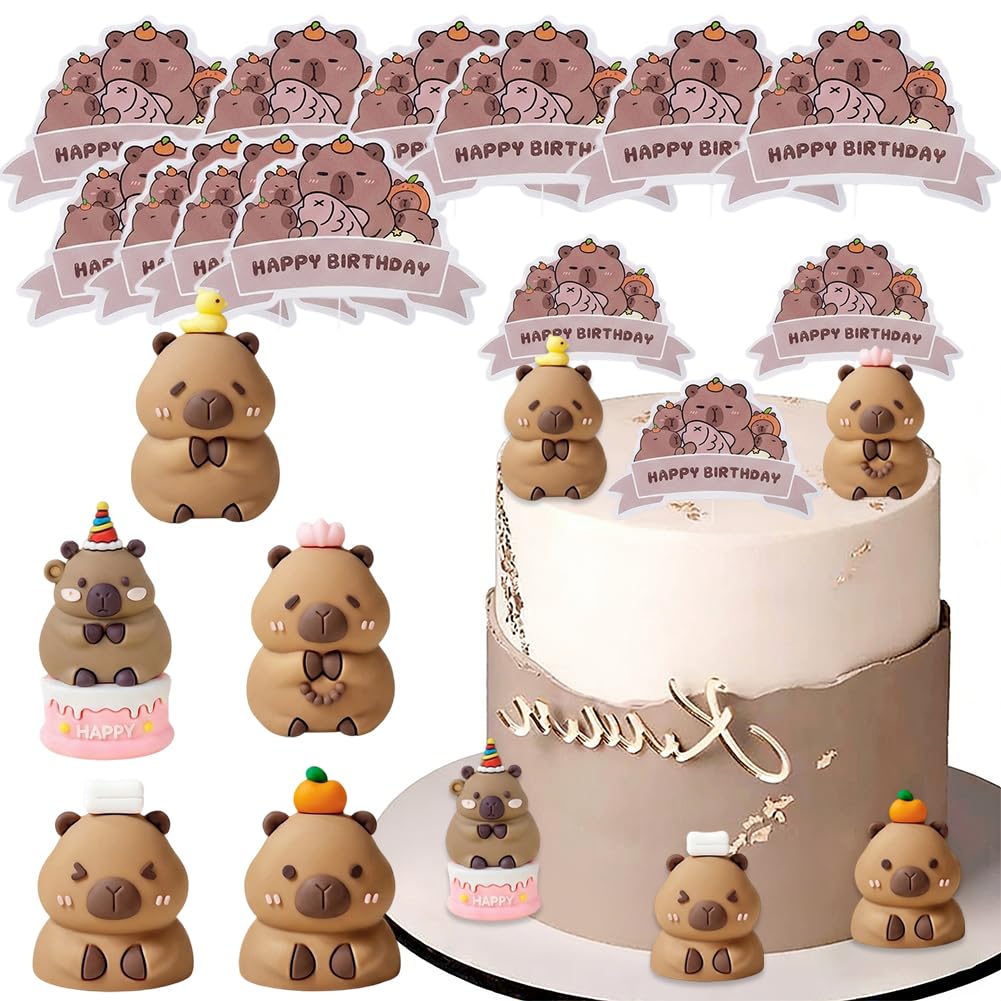 Capybara Cake Decoration Set, Capybara Birthday Cake Toppers, Animals Cupcake Decoration Supplies - Suitable for Themed Birthday Parties and Weddings (A)