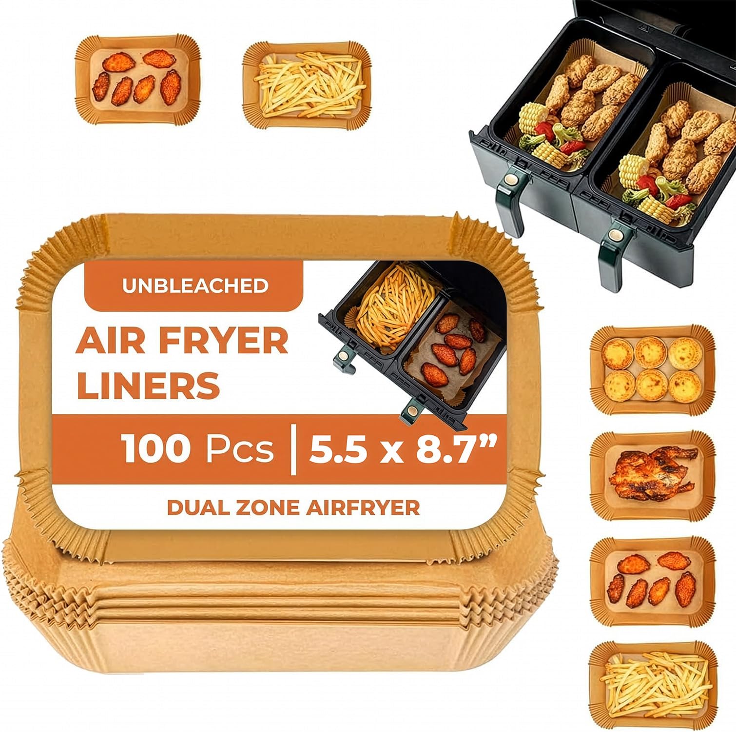 Roe Tenpo Air Fryer Liners, 100Pcs Disposable Baking Parchment Paper, Non-Stick & Greaseproof, Air Fryer Accessories for Ninja ON400UK AF140UK SL300UK, COSORI, Tefal, Russell Hobbs Air Fryer — view 9