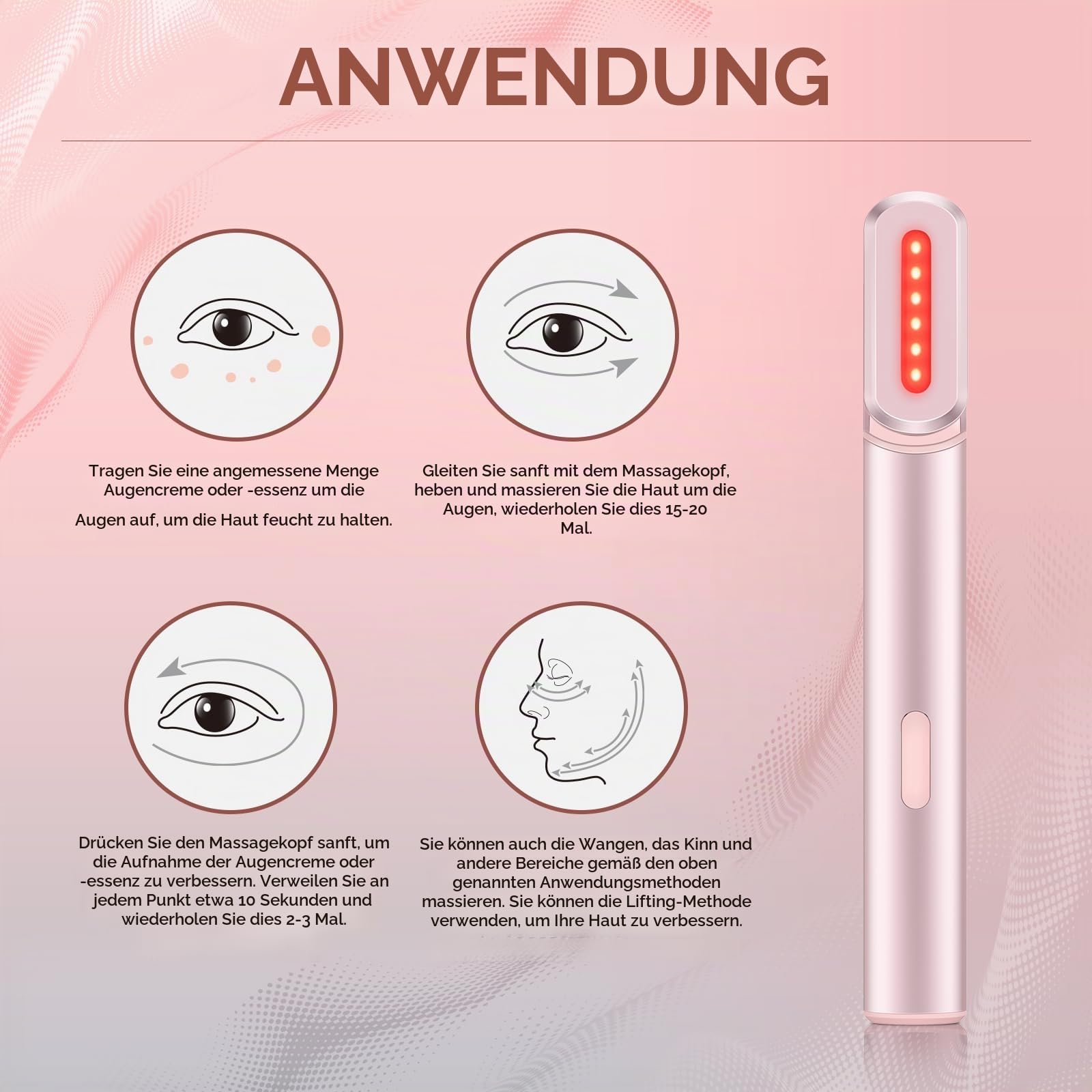 4-in-1-Lichttherapiestab, Rotlichttherapie für Gesicht und Hals, Mikrostrom-Gesichtsgerät für Anti-Aging, Gesichts- und Augenmassagegerät, Hautpflege