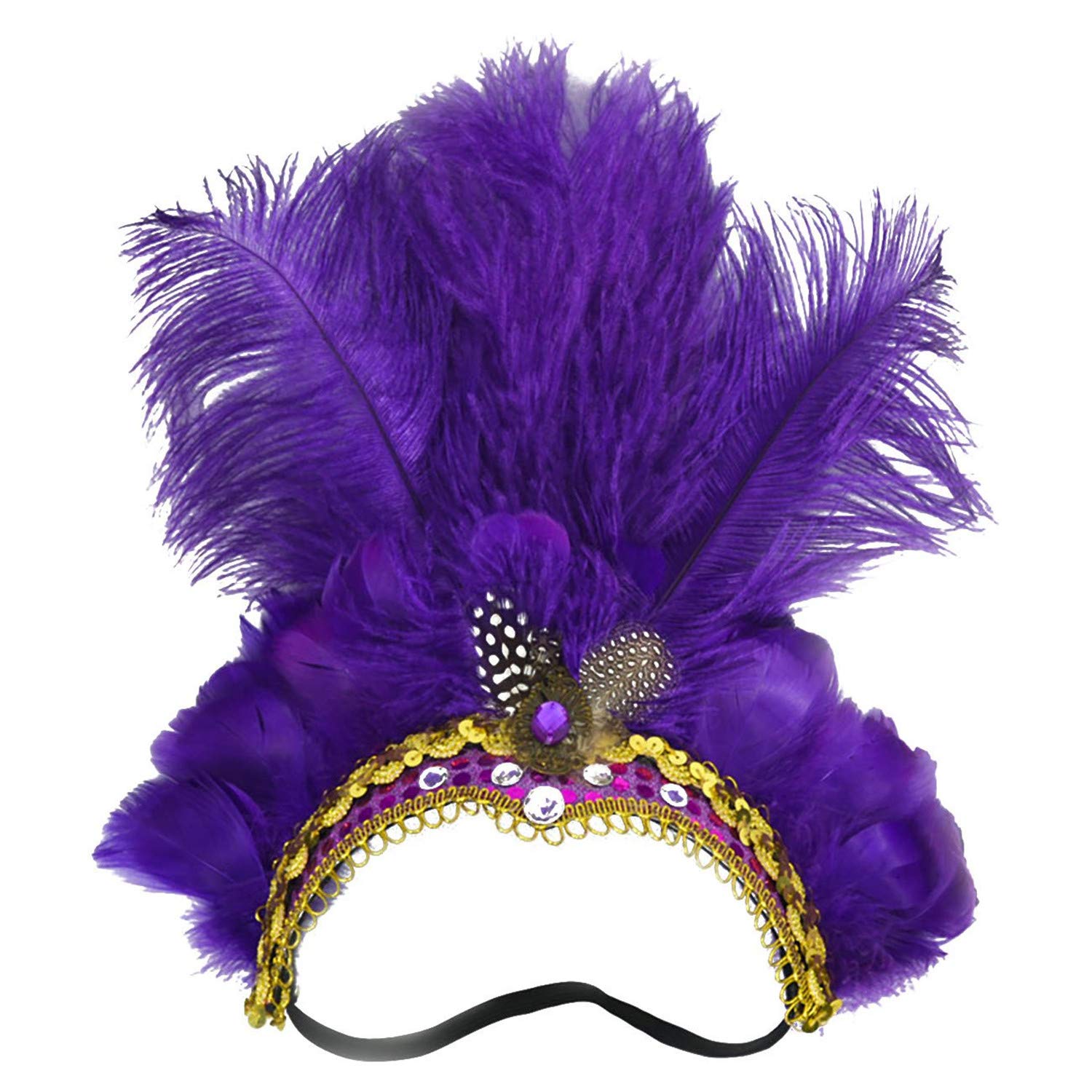 Ulalaza Style-19 Carnival Feather Headpiece Showgirl Headband Roaring 20S 1920S Flapper Head Band Vintage Gatsby Party Accessories