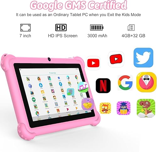 Miniatura 4 de Tablet infantil de 7 pulgadas para niños pequeños, Android 12, 4 GB de RAM, 32 GB de ROM, WiFi, Bluetooth, pantalla IPS de protección ocular segura,