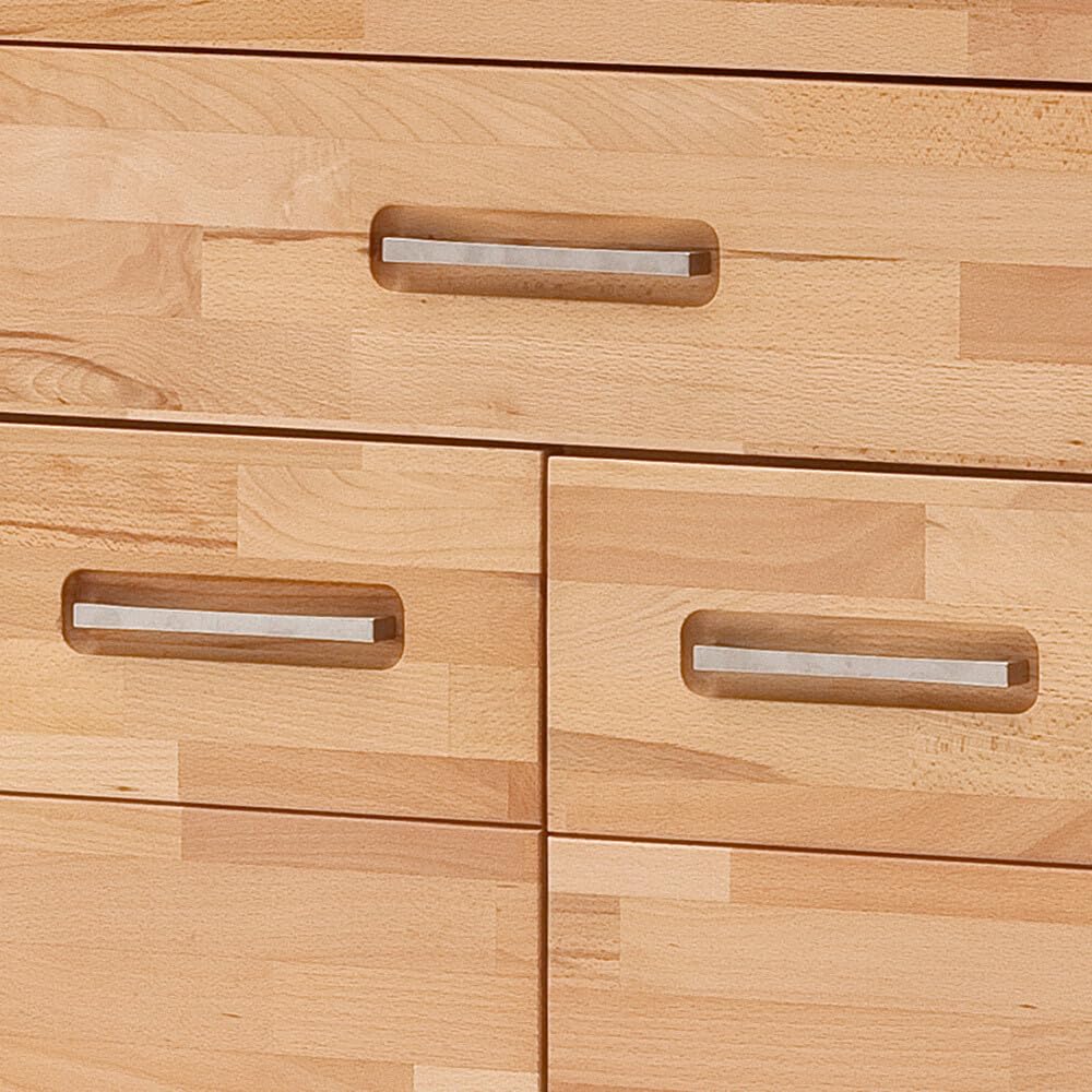 Lomadox Wohnzimmer Highboard Vitrinenschrank mit LED-Beleuchtung, Kernbuche massiv geölt keilgezinkt, Echtholz/Massivholz