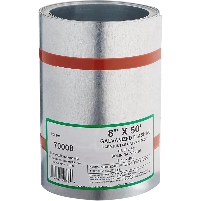 AMERIMAX HOME PRODUCTS 70008 8-Inch x 50-Feet Galvanized Flashing, Mill