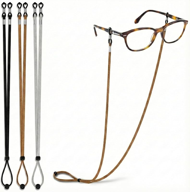 Extra Long Adjustable Glasses Strap for Readers, Multicolor | Extra-long glasses holder string around neck; non-slip grips fit thick or thin; 17.7 in drop for users over 5'7; 3 pack