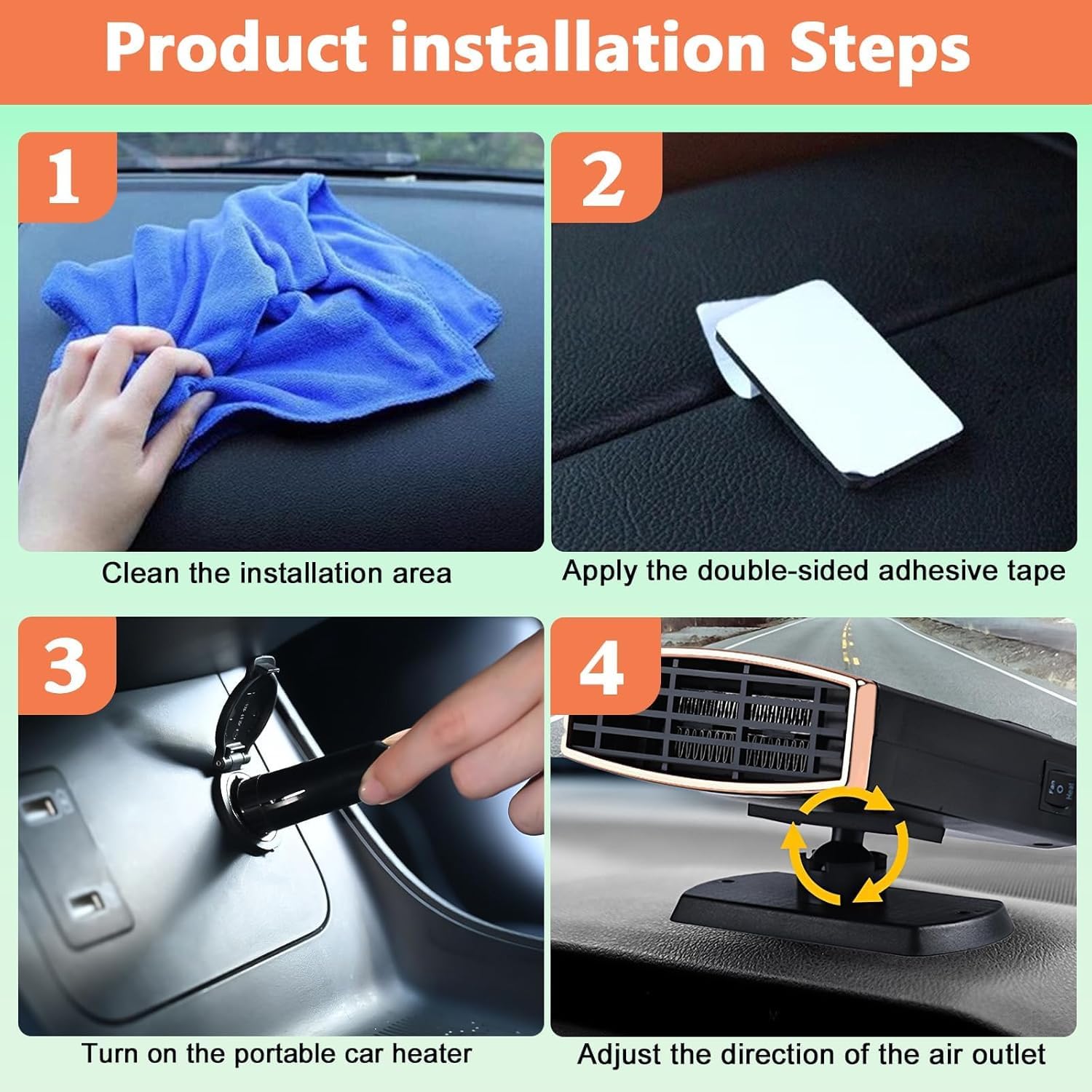 Autoheizung, 12V 200W Tragbarer Auto Heizlüfter, 2-in-1-Heiz/Kühlfunktion Schnelles Aufheizen, Auto-Entfroster Defroster mit 360°Drehung, Zigarettenanzünder-Stecker für Alle Autos