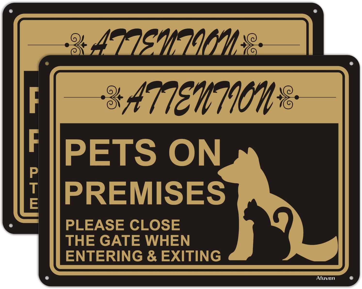 Keep Gate Closed Signs Dogs On Premises Signs 10" x 7" Gate Closed All Times Sign Beware Dogs Signs Metal Reflective Rust Free Aluminum UV Protected Waterproof Easy Mounting Outdoor Use 2 Pack