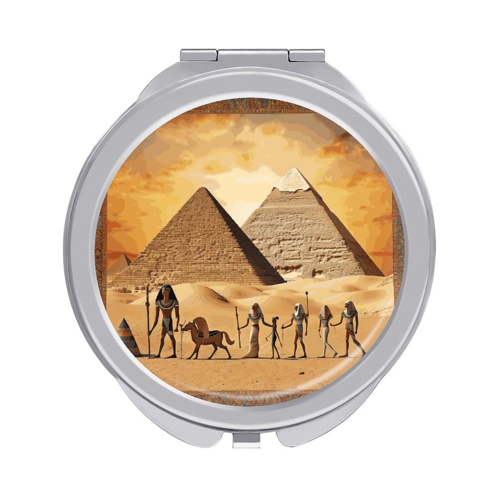 VstaDank Ancient Egypt Compact Mirror for Purses Round Fashion Travel Makeup Mirror 2X /1x Magnifying Double Sides Mini Mirrors Portable Pocket Mirrors for Handbag Purse Women Gift