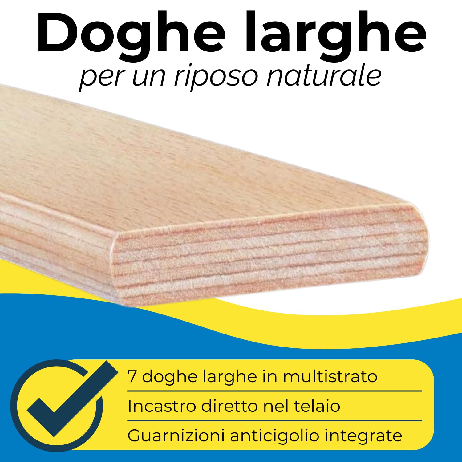UNICA D.L. 170x200 - Rete matrimoniale con doghe in legno larghe, silenziosa e stabile, ideale per chi cerca comfort e praticità nel tempo
