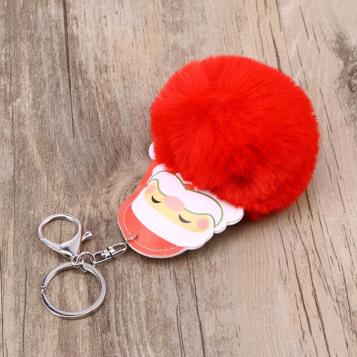 Toyvian Xmas Santa Claus Hair Ball Keychain, Red Leather Plush Bag Pendant image 5