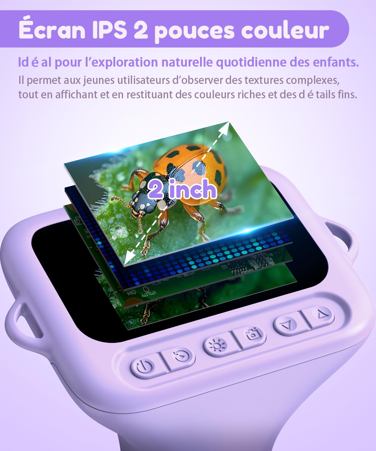 USCAMEL Microscope Numérique pour Enfant Petiscope : 1000x Microscope de Poche Écran IPS 2.0" Lumières LED Portable Miniscope Kit - Jouet 3 à 12 Ans Éducatif pour Explorateurs de la Nature