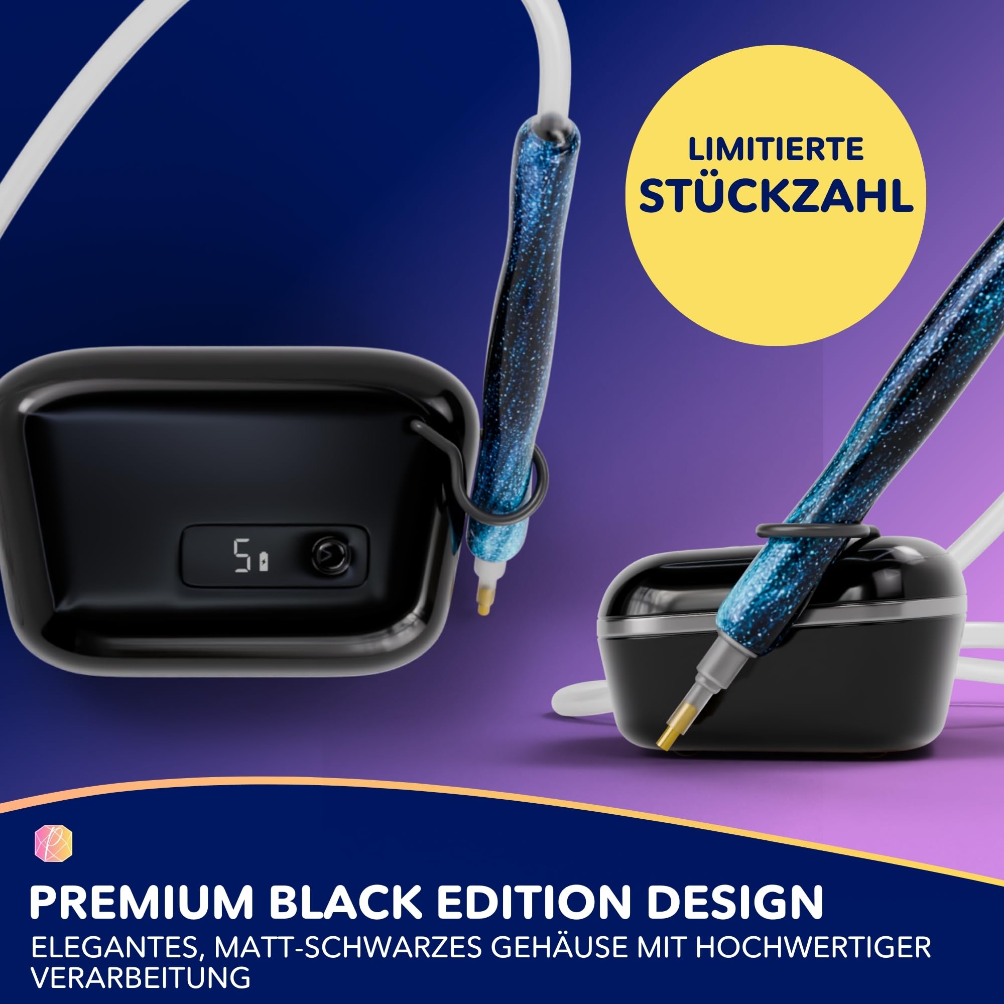 Picmondoo E-Painter 2.0 Black Edition Elektrischer Diamond Painting Stift 5 Leistungsstufen Display kabelloser Akku 11-teiliges Set