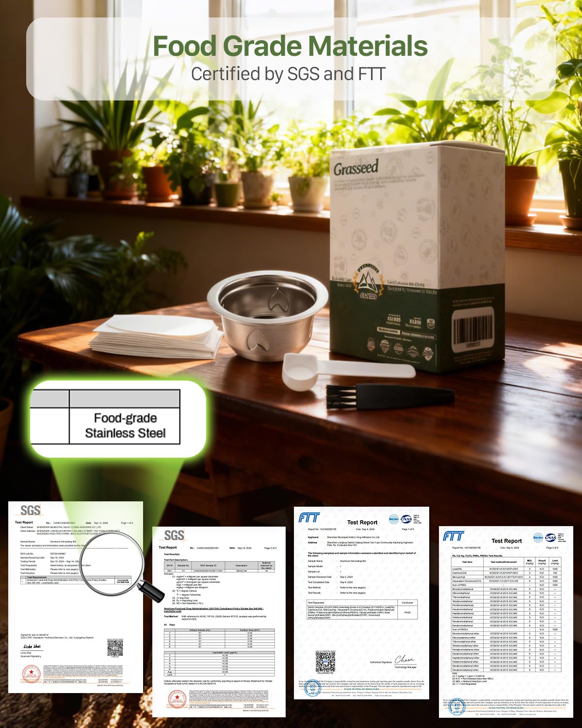 Grasseed Cápsula Vertuo recargable, kit de cápsulas Vertuo de acero inoxidable reutilizable con 100 tapas de aluminio, cuchara, cepillo, preparación de 7.8 onzas, compatible con máquina Vertuoline