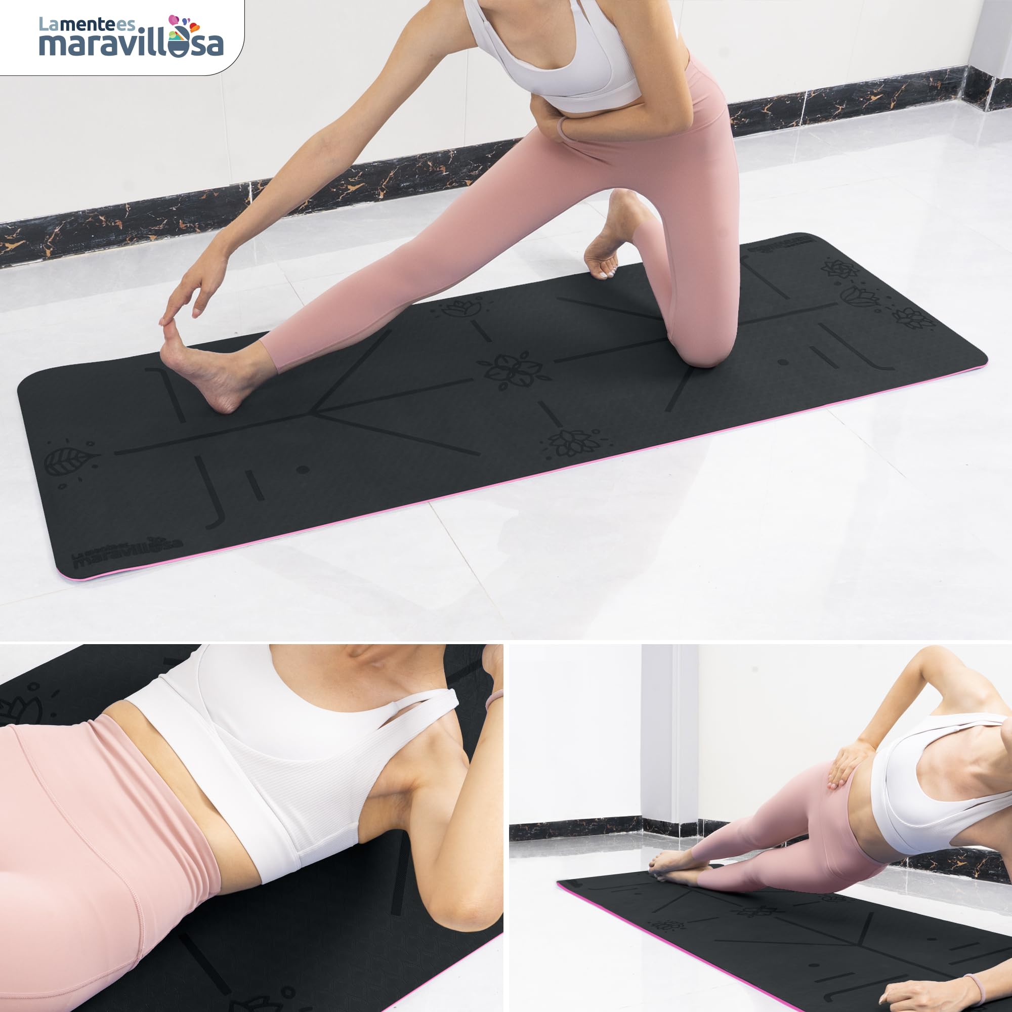 LA MENTE ES MARAVILLOSA - Gymnastikmatte Rutschfest【TPE | 183x61cm】Inkl Tragegurt + Tasche + Übungs-E-Book, Gelenkschonende Yogamatte für Fitness, Pilates | Indoor/Outdoor Geeignet